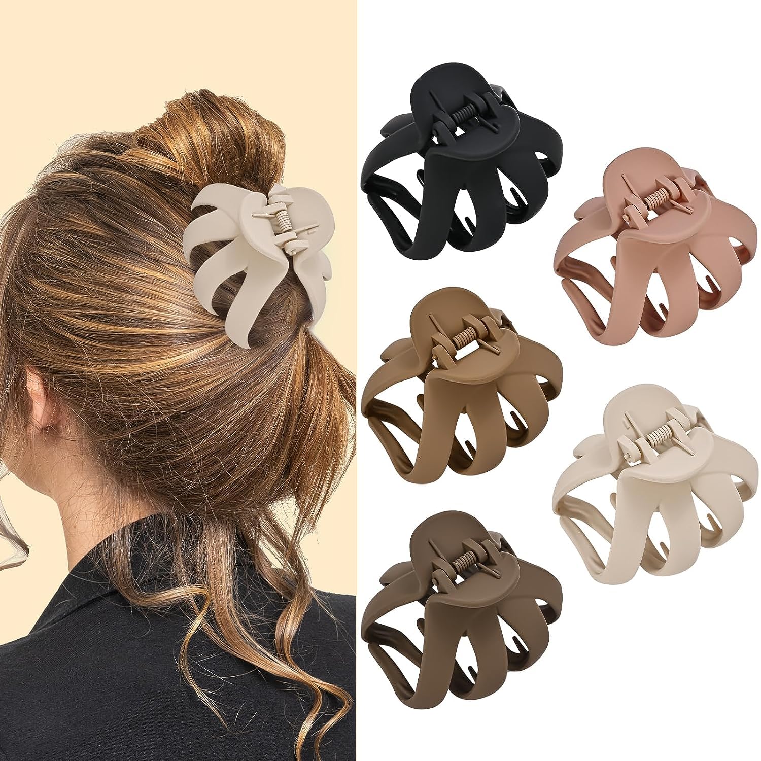 Truvic Non-Slip Matte Hair Claw Clips for Women - 5 Pack Medium Hair Clamps for Thick, Curly & Long Hair - Strong Hold Hair Accessories for Girls & Women (Multicolor) - Perfect for Work, Gym, Travel & Everyday Styling