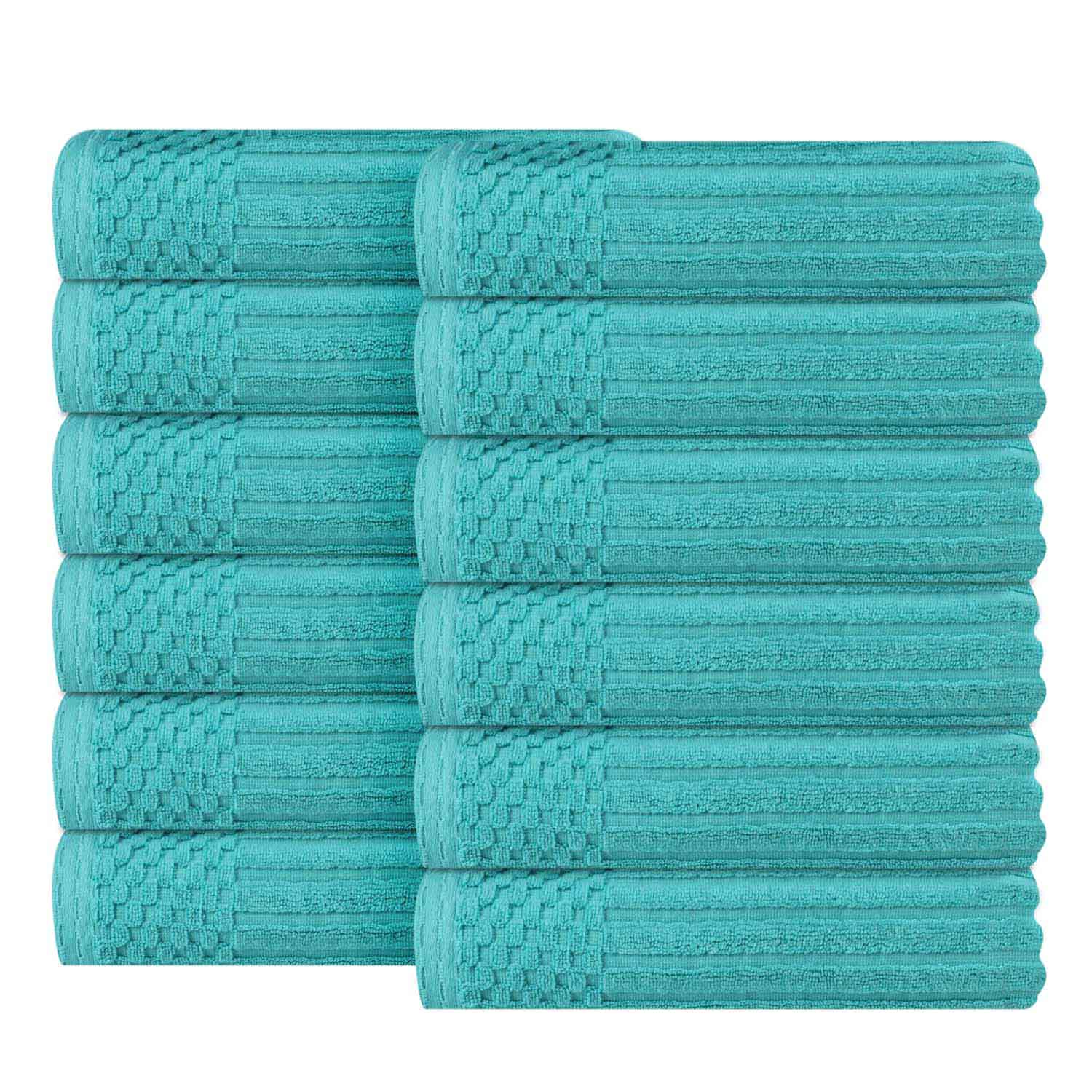 Ultra Soft Soho Ribbed Cotton Face Towels - Set of 12, Highly Absorbent & Gentle for Daily Skincare, Makeup Removal & Spa Use