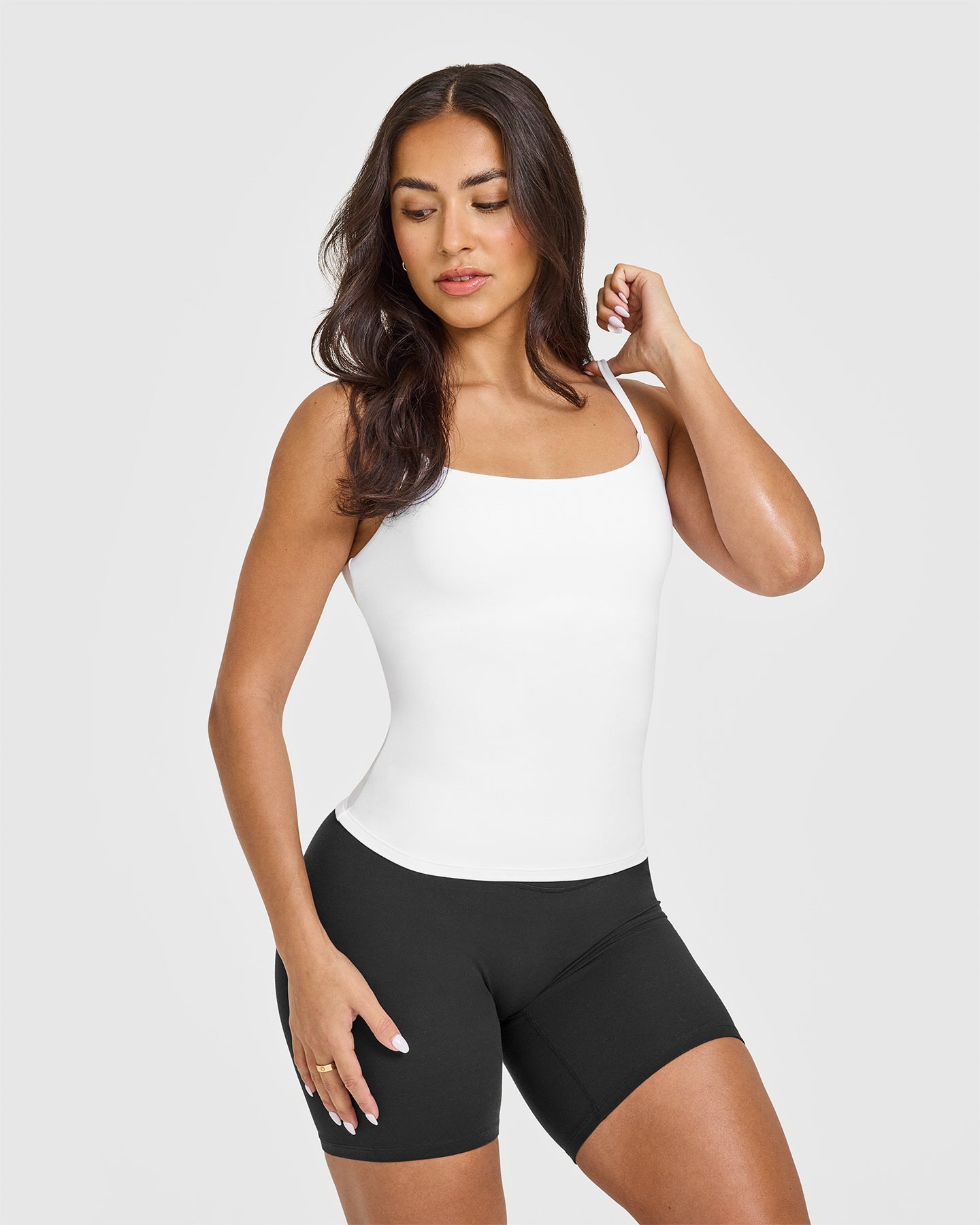 SoftMotion™ Strappy Vest with Built-in Bra Shelf - Women's Seamless Workout Top | White | Perfect for Yoga, Running & Gym