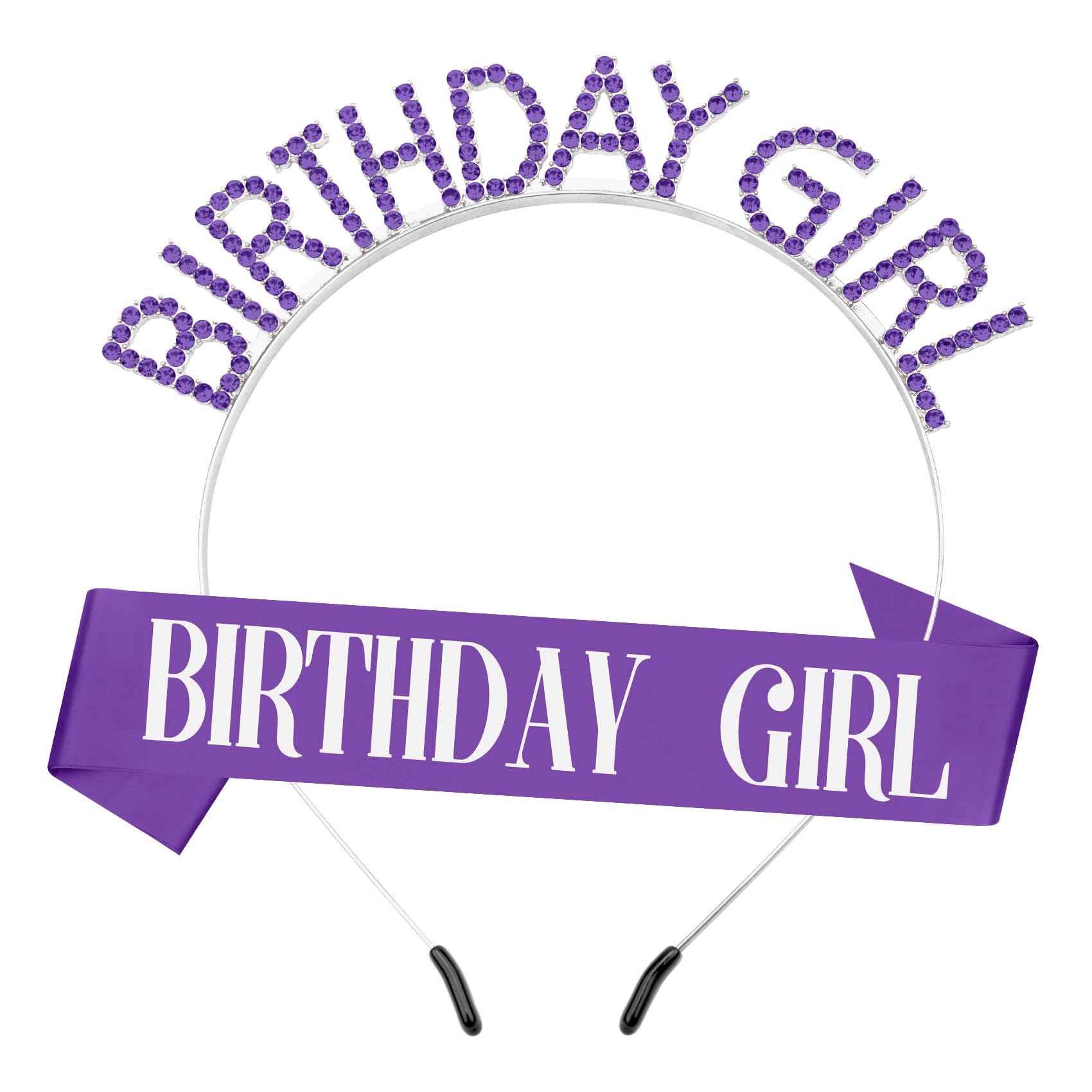 Elegant Purple Birthday Tiara Crown & Sash Set for Women - Birthday Girl Headband & Party Decorations - Perfect for Birthday Parties, Bachelorette, Bridal Showers & Special Celebrations