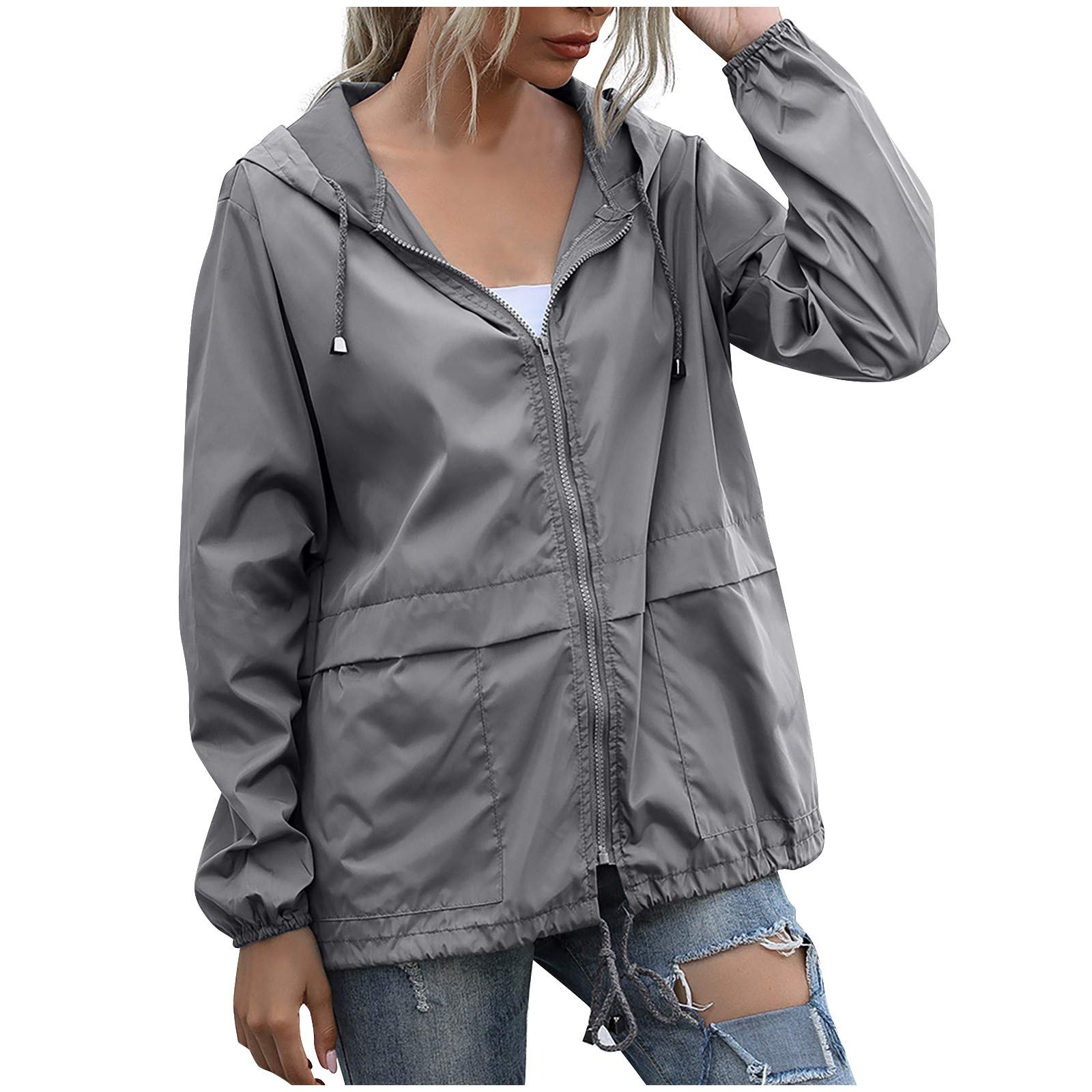Women's Waterproof Windproof Rain Jacket - Lightweight Hooded Zip Coat for Outdoor Sports & Casual Wear | Perfect for Hiking, Camping & Rainy Day Commutes
