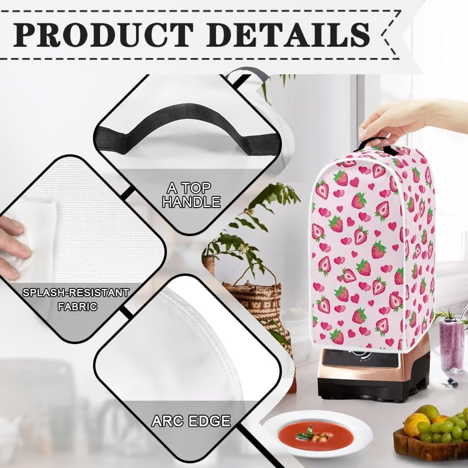 Strawberry Blender Cover - Waterproof & Anti-Splash Protective Cover for Blenders, Coffee Makers & Juice Machines - Washable & Stain Resistant - Perfect for Kitchen, Smoothie Bars & Coffee Shops