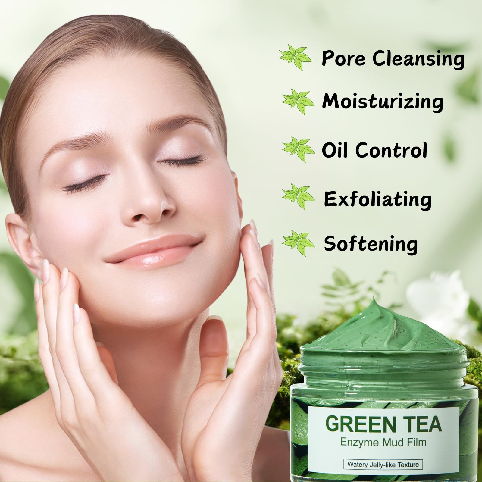 Green Tea Clay Mask for Face - Deep Cleansing & Pore Minimizing Facial Mask for Women - Oil Control & Exfoliating Mud Mask - Whitehead Remover for Clear Skin | Perfect for Acne-Prone Skin & Weekly Detox Routine