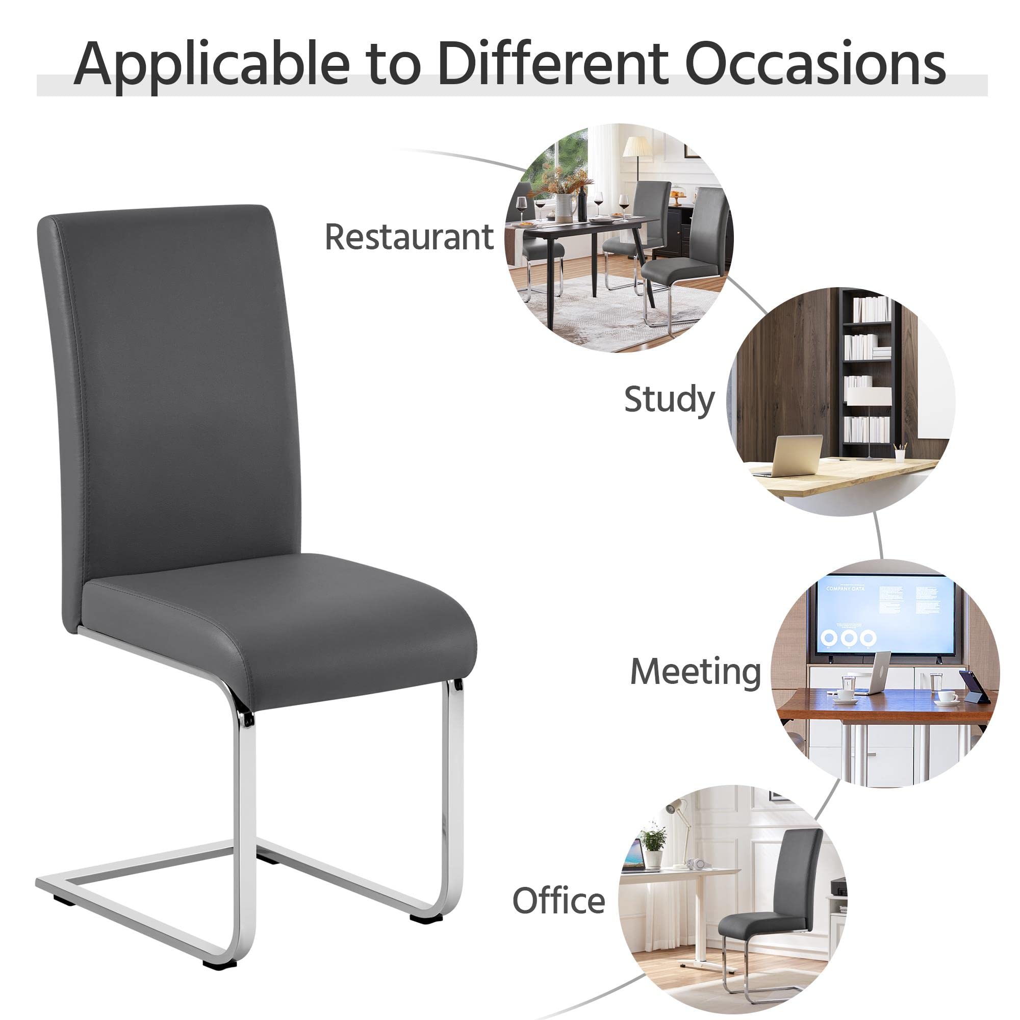 Yaheetech 4-Piece Modern High Back Dining Chairs Set - Leather Upholstered Seats with Metal Legs for Kitchen, Living Room & Dining Room - Dark Gray - Perfect for Family Gatherings & Dinner Parties