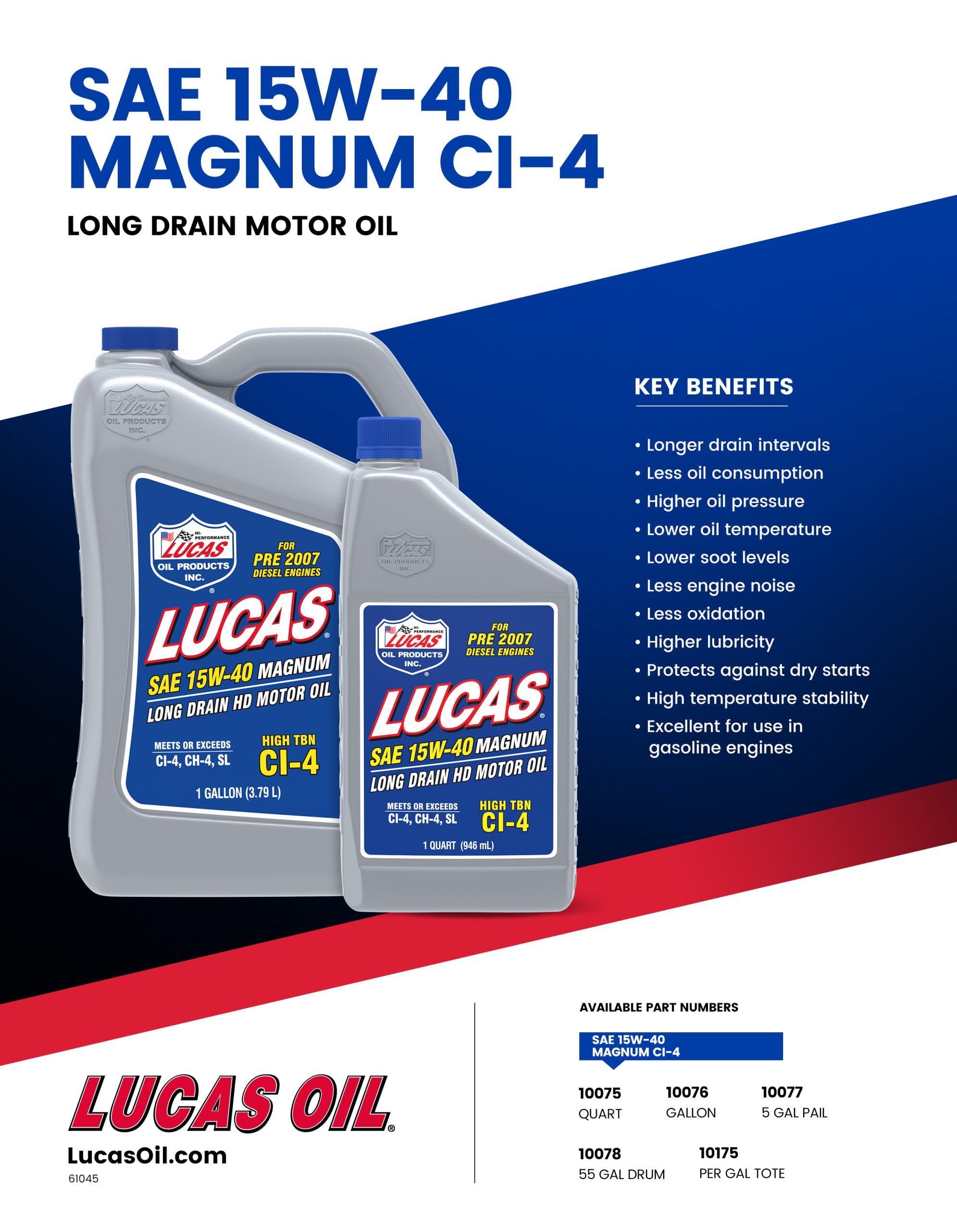 Lucas Oil 10076-PK4 15W-40 Magnum High TBN Diesel Engine Oil - 1 Gallon Jug (Pack of 4) | Heavy Duty Truck & Fleet Vehicle Protection | Ideal for Long-Haul, Towing & High-Mileage Engines
