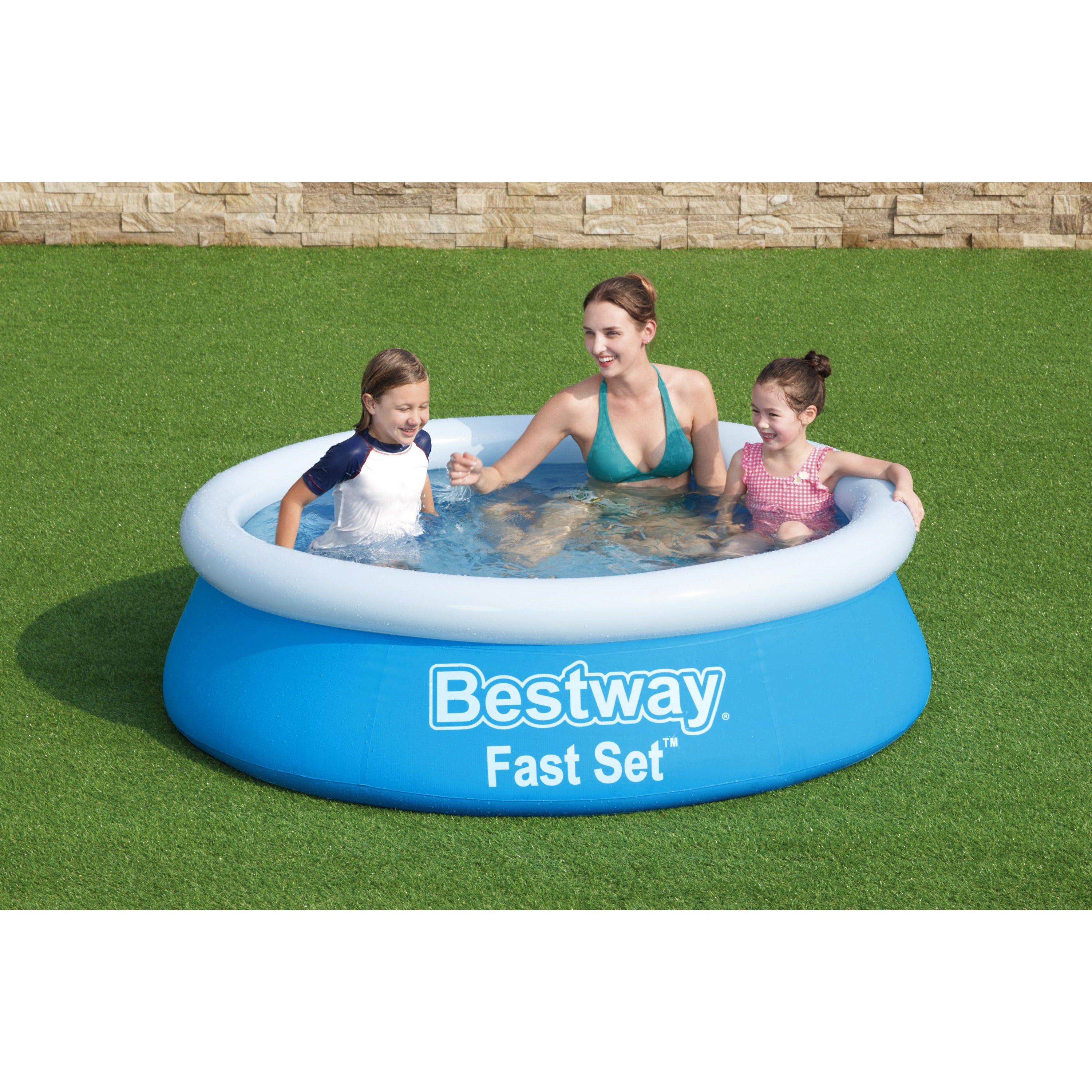 Bestway Fast Set Inflatable Round Swimming Pool - 6ft Family Size, Durable Blue Above Ground Pool for Backyard, Garden & Summer Fun