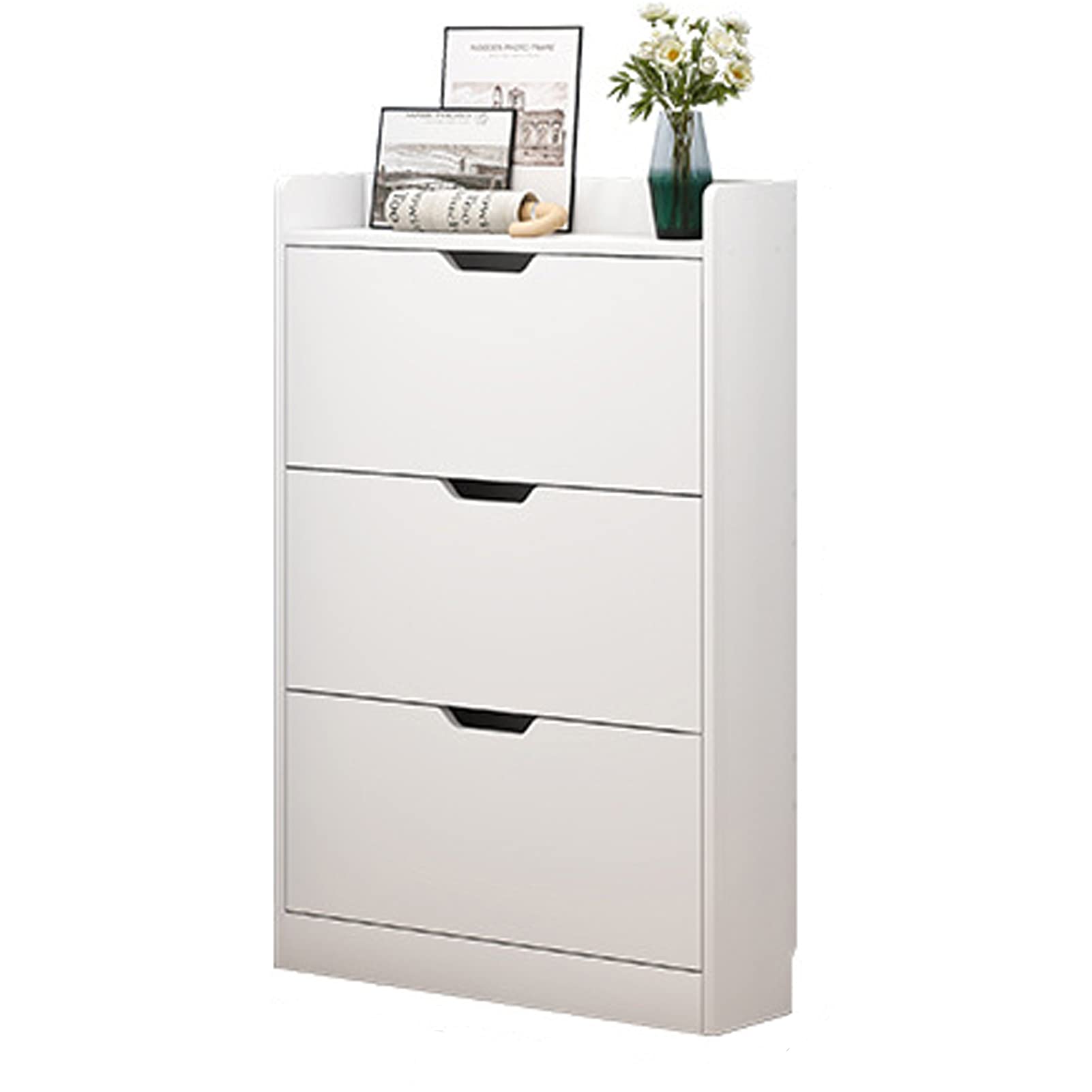 MYSNKU White Narrow Shoe Storage Cabinet - 3 Tier Flip Down Shoe Rack Organizer for Entryway, Home & Apartment (19.68