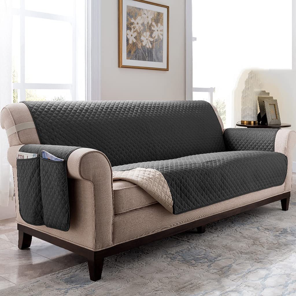 Stretch Elastic Sectional Sofa Cover - Water Resistant, Anti-Slip Furniture Protector for Pets & Kids - Oversize 198x218cm Grey Couch Cover - Perfect for Living Room, Family Room & Home Theater