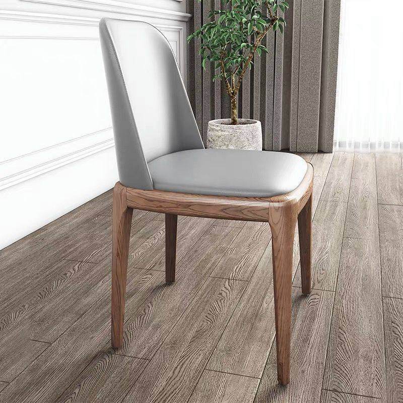 Grey Faux Leather Dining Chair with Ash Wood Legs - Modern Kitchen & Dining Room Furniture for Home & Office Use