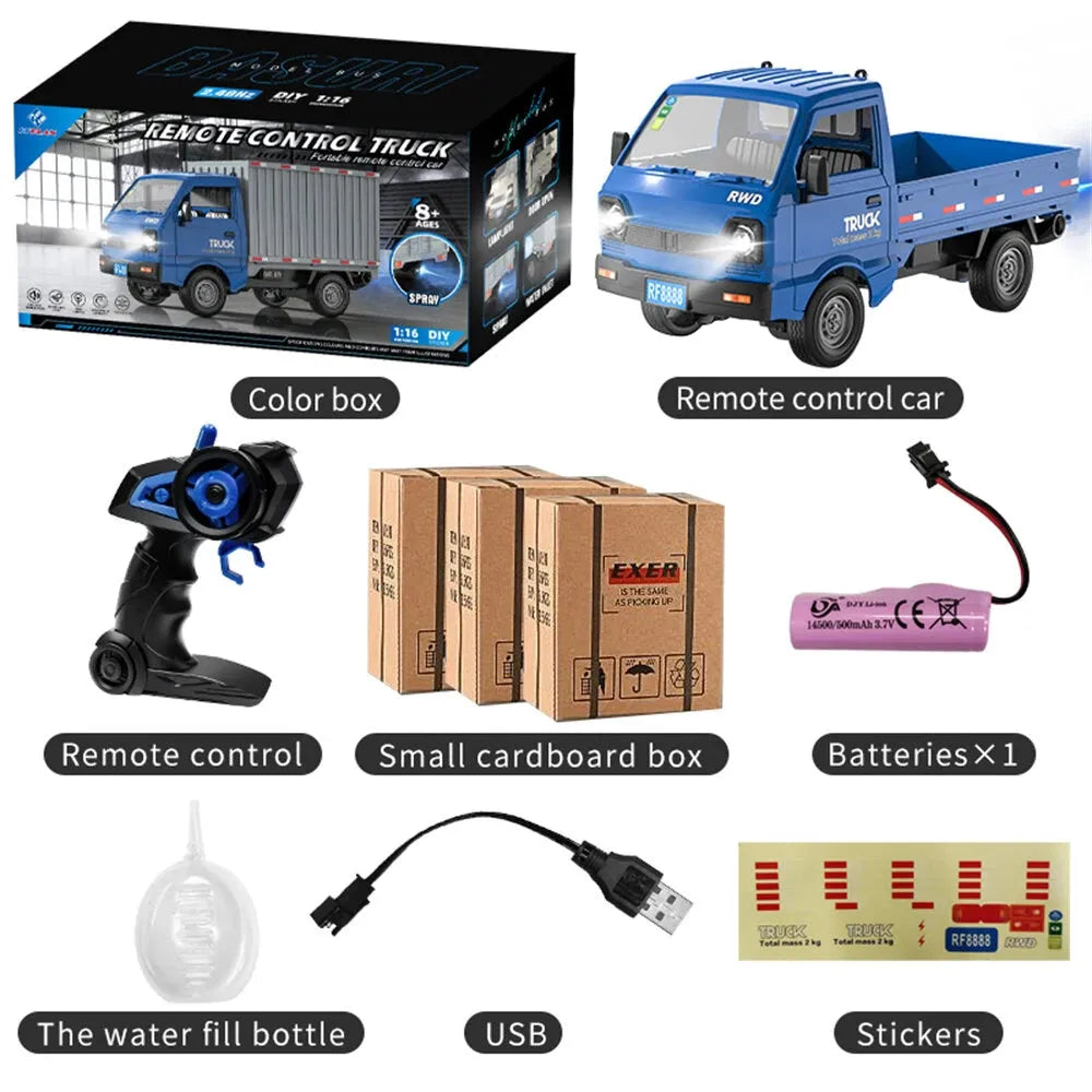 KFPLAN KF21 1/16 Scale 2.4Ghz 2WD Remote Control RC Van Toy with LED Lights & Spray Function - Ready-to-Run (RTR) for Kids | Outdoor Play, Birthday Gifts, Racing Competition