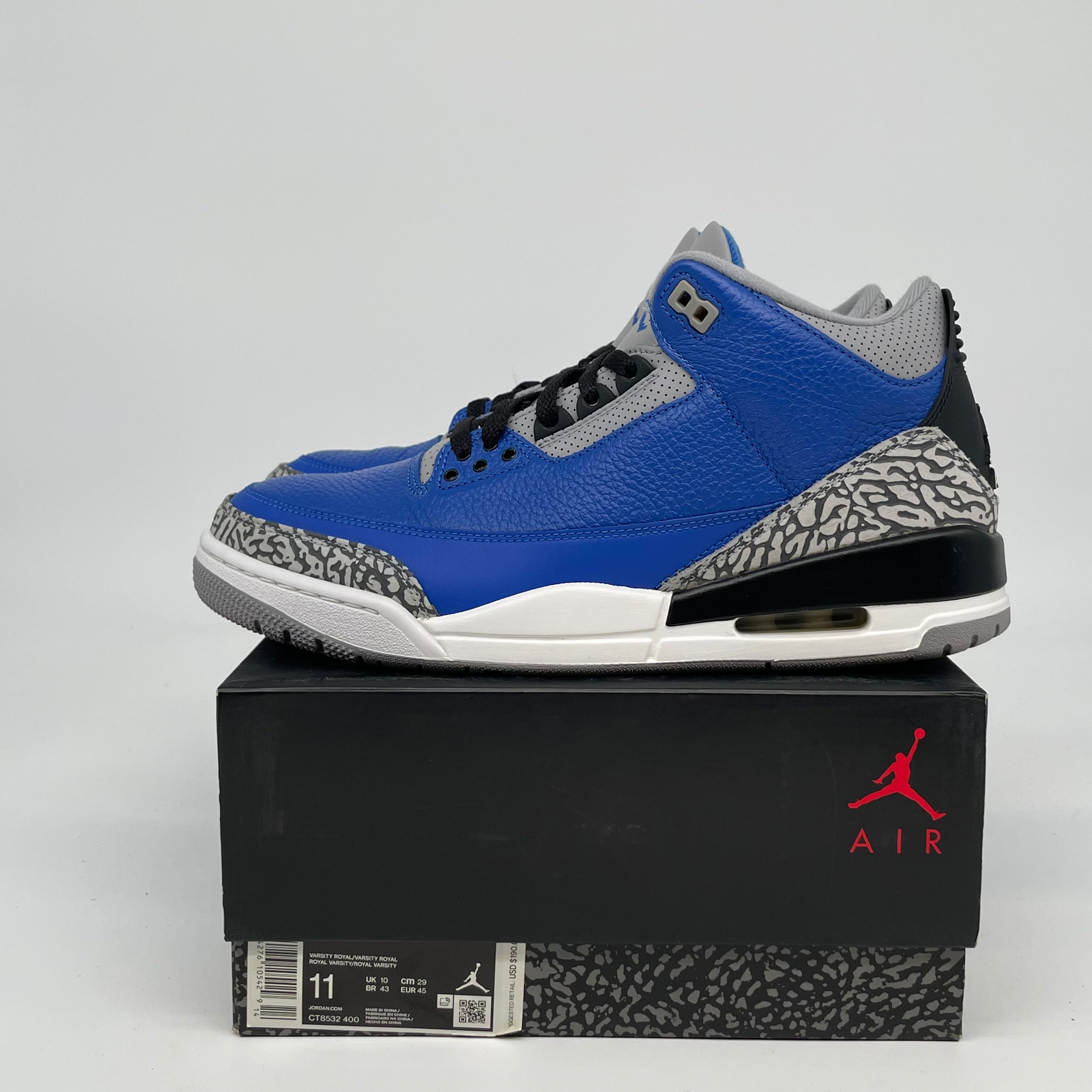 Original Air Jordan 3 Retro 'Royal Cement' Men's Basketball Shoes - Size 11 (CT8532-400) - Perfect for Streetwear & Sneaker Collectors