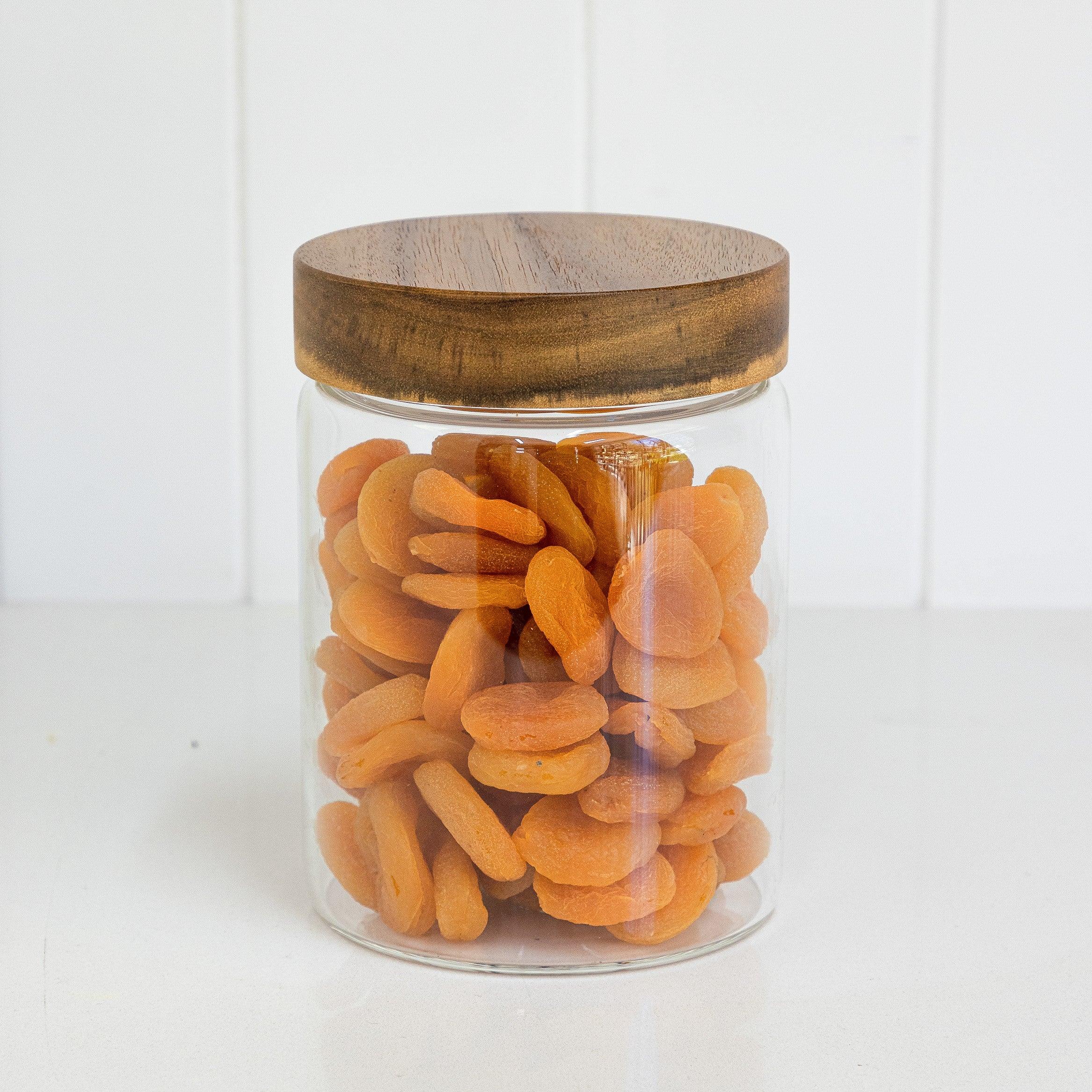 Premium 1L Acacia Wood Glass Jar with Lid - Airtight Storage for Coffee, Tea, Spices & Kitchen Essentials - Perfect for Pantry Organization & Home Decor