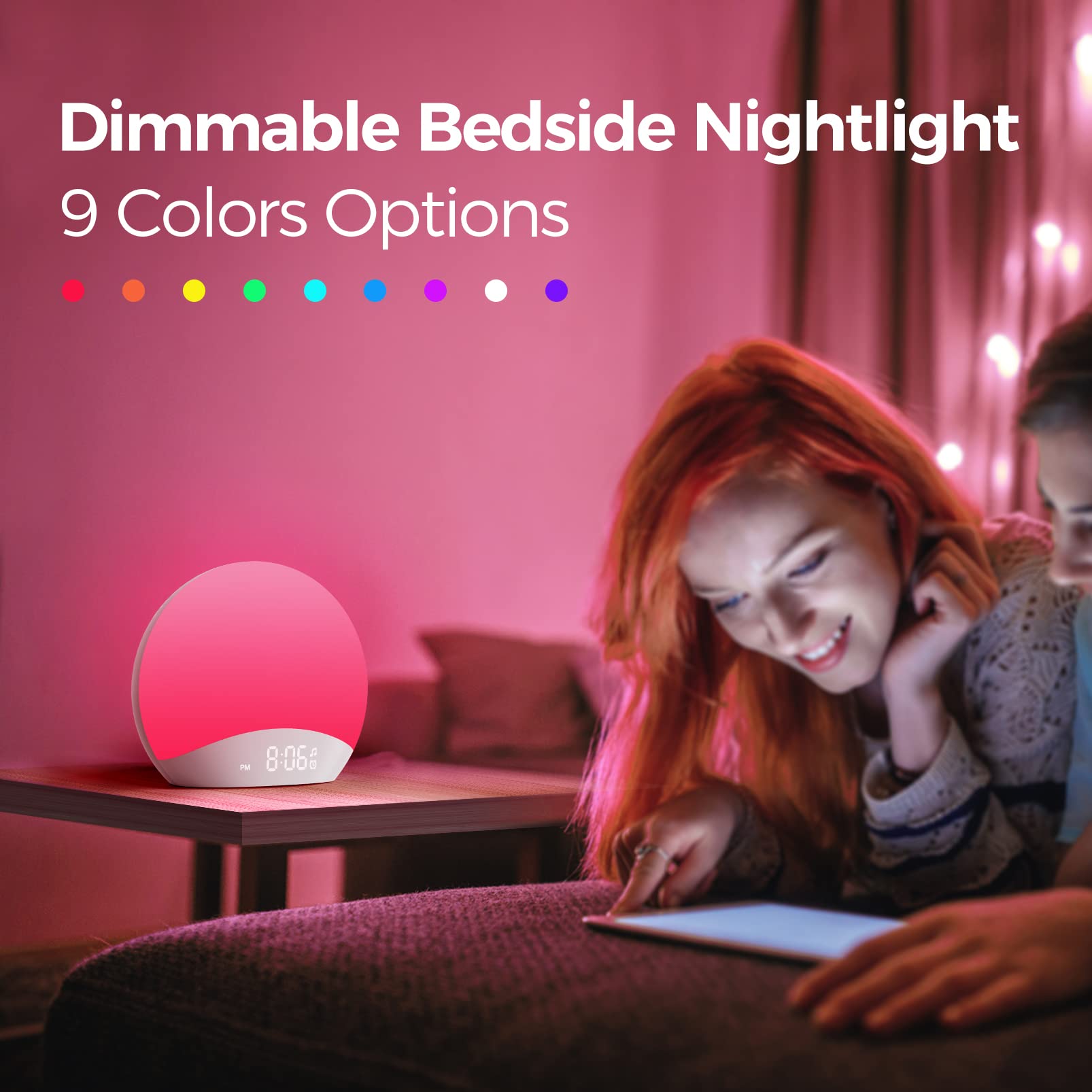 REACHER Sunrise Alarm Clock with Sound Machine & Night Light - 26 Nature Sounds, Dimmable Display, Wake-Up Light for Adults, Kids & Babies (Brown/Pink/White Noise) - Perfect for Bedrooms, Nurseries & Home Offices