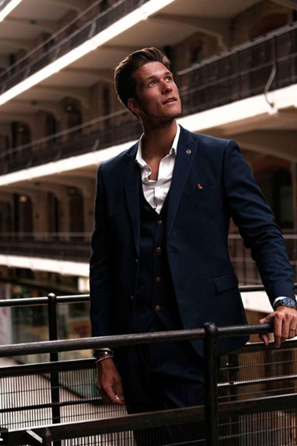 Stylish MAX Navy Suit for Men - Blogger Inspired Outfit Worn by Jerome Carlier | Perfect for Business Meetings, Weddings & Formal Events