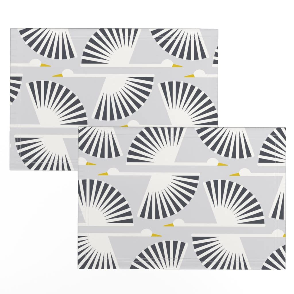 Premium Linen Cotton Canvas Placemats Set of 2 - Geometric Cranes Neutral Print Washable Table Mats for Dining, Kitchen & Home Decor | Elegant Place Settings for Everyday Use & Special Occasions