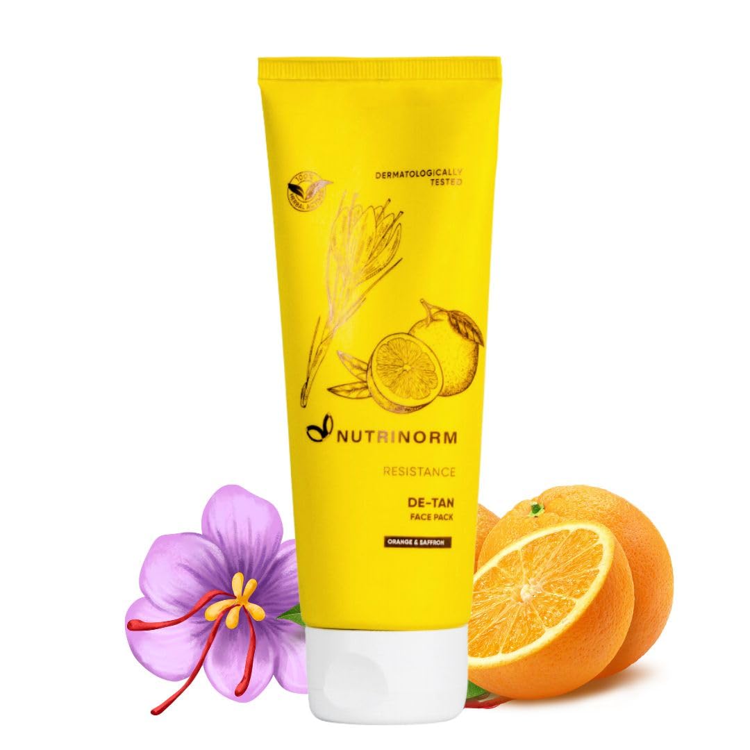 Nutrinorm De Tan Face Pack with Saffron & Orange - Paraben-Free Brightening Facial Mask for Instant Glow & Radiance (100g) | Perfect for Post-Sun Care, Evening Skin Tone & Special Occasion Prep