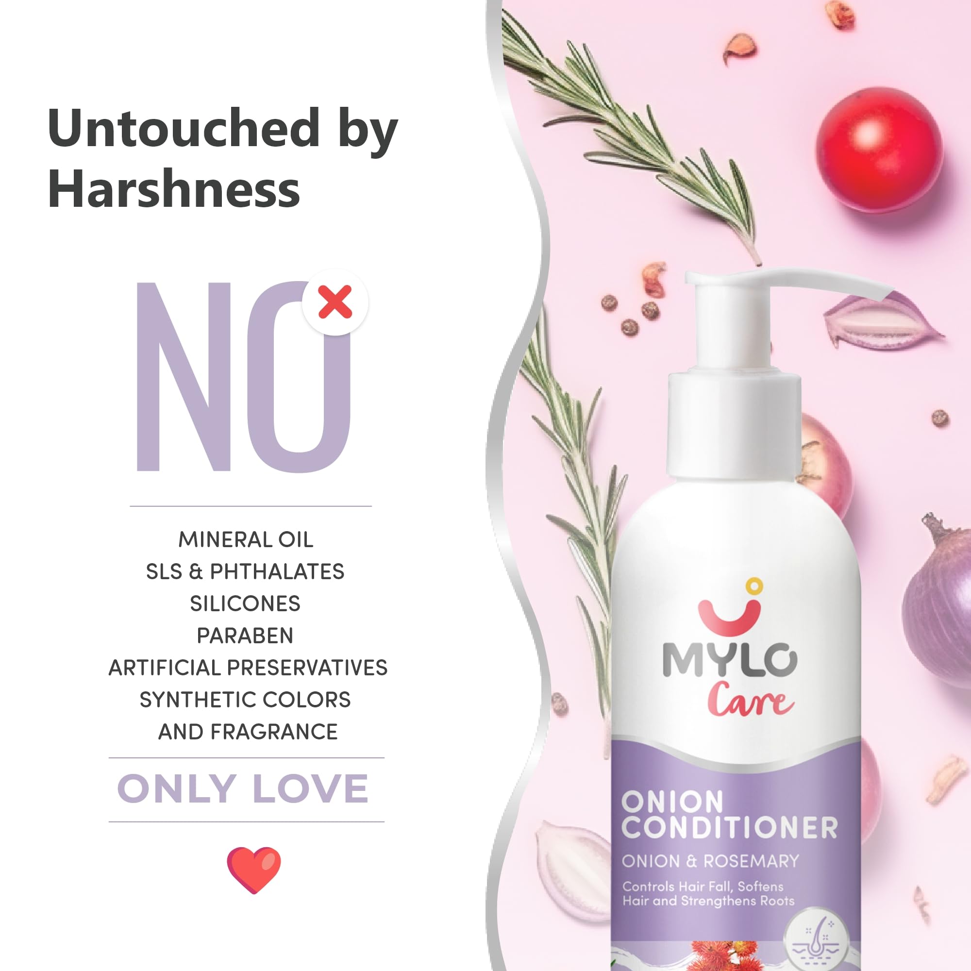 Mylo Care Anti Hair Fall Conditioner 200ml - Red Onion Oil, Bhringraj, Plant Keratin, Coconut & Almond Oil for Hair Growth & Strength | Sulfate-Free, Silicone-Free, Paraben-Free, Mineral Oil-Free Natural Hair Care | Perfect for Daily Use, Damaged Hair Repair & Scalp Nourishment
