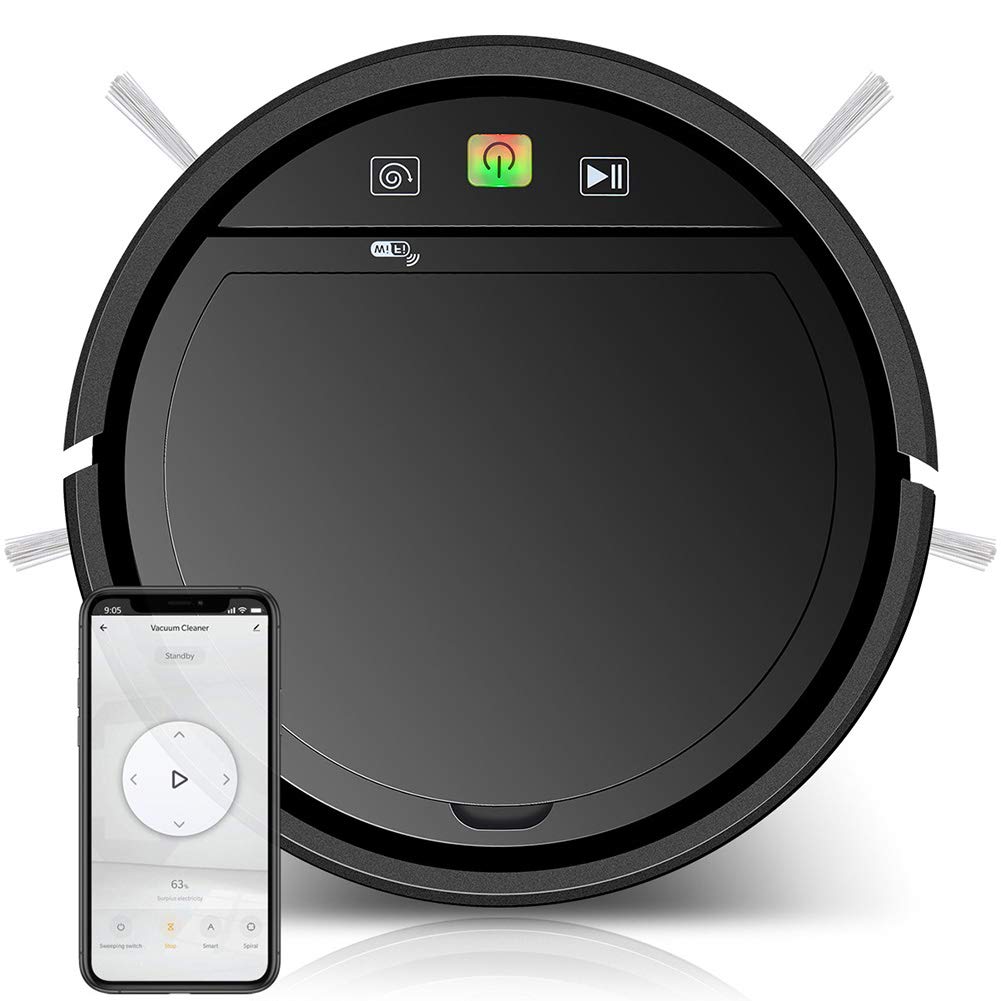 GUBAOPQLA Robot Vacuum Cleaner 2500Pa with Wi-Fi & Smart Voice Control - Ultra Thin, Quiet, Sweep & Mop Combo for Pet Hair, Hardwood Floors & Carpets - Perfect for Smart Homes & Busy Pet Owners (Black)