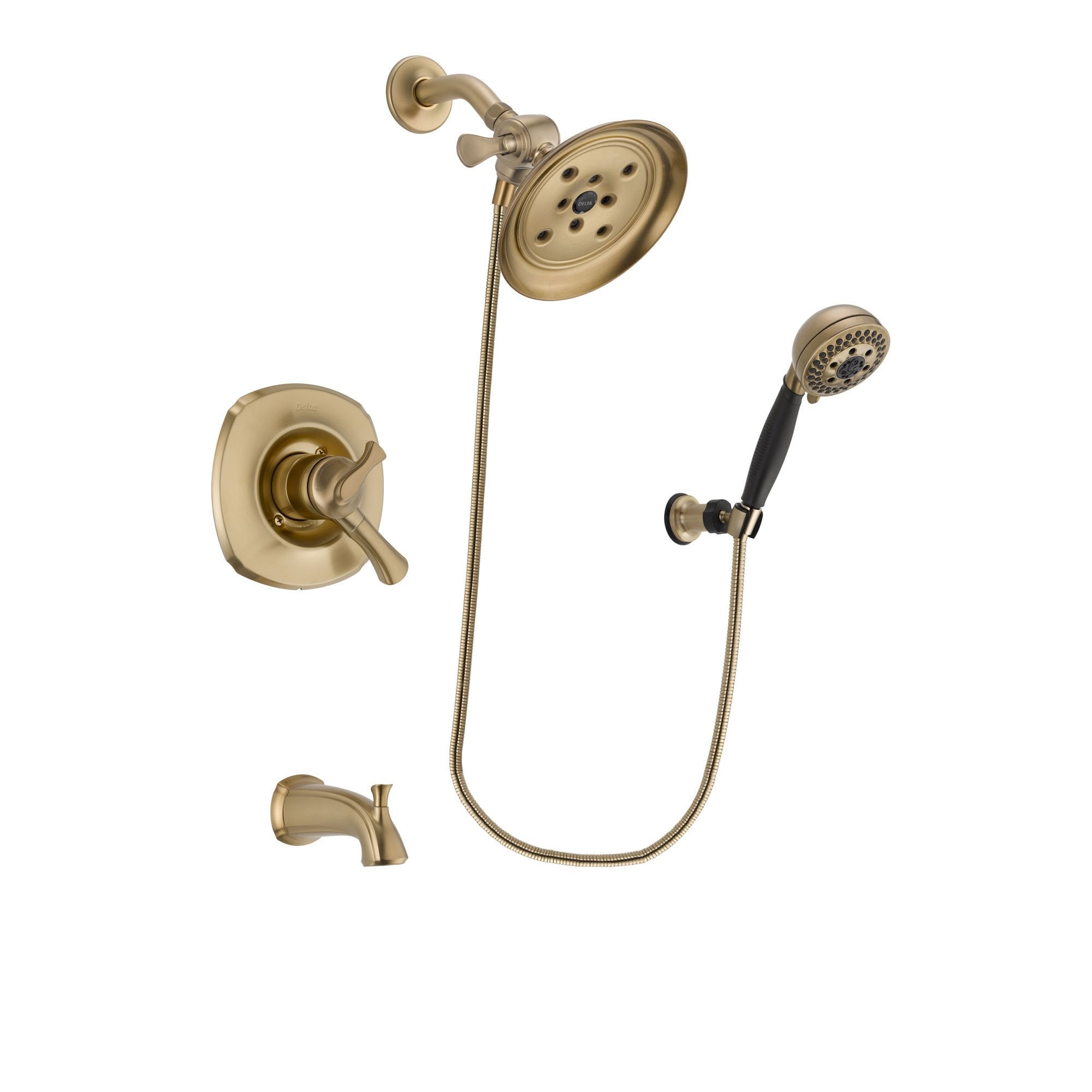 Delta Addison Champagne Bronze Dual Control Tub and Shower Faucet System with Large Rain Shower Head & 5-Spray Hand Shower - Includes Rough-in Valve & Tub Spout DSP3805V - Perfect for Bathroom Renovation & Luxury Spa Experience
