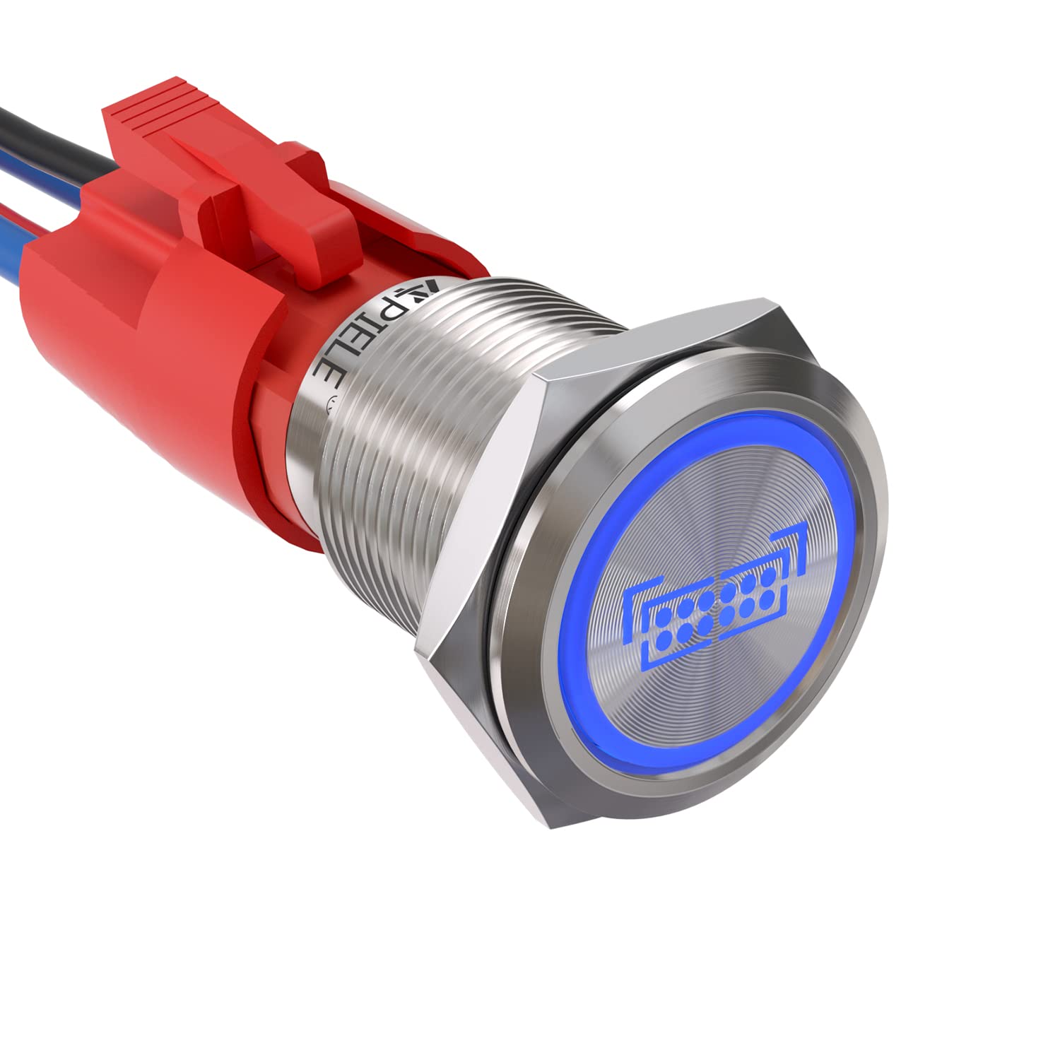 APIELE 19MM Stainless Steel LED Light Bar Push Button Switch - SPST ON Off, 10A 12V 24VDC Pre-Wired for Car, Boat, Truck (0.74