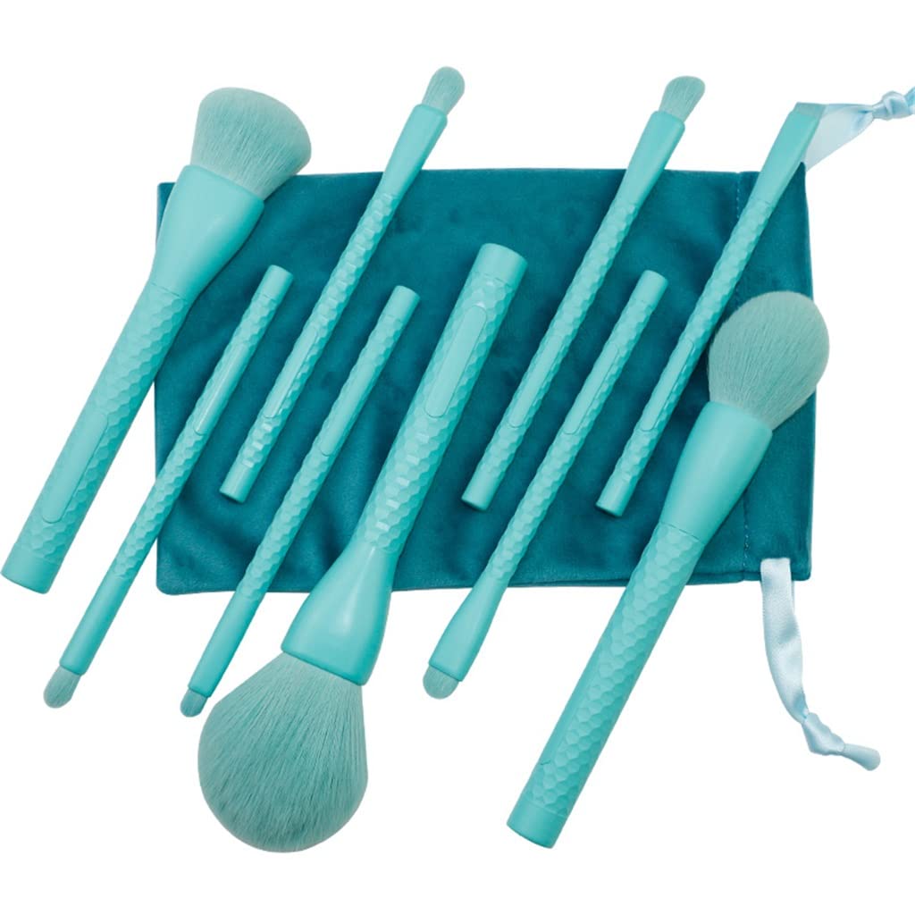 9-Piece Synthetic Makeup Brush Set with Plastic Handle - Soft Blue Cosmetic Brushes for Foundation, Blending, and Eyeshadow - Perfect for Professional and Everyday Makeup Application