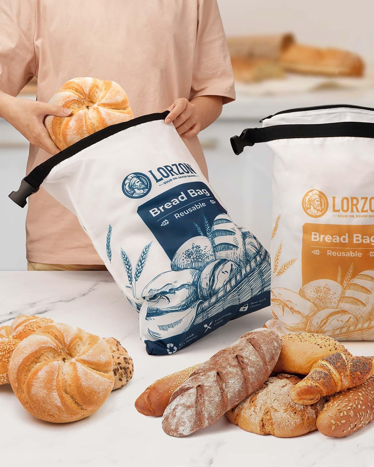 2-Pack Reusable Bread Storage Bags with Zipper - Large Loaf Freezer Bags for Homemade, Sourdough & Artisan Bread - Keep Bread Fresh Longer | Perfect for Baking, Meal Prep & Freezing