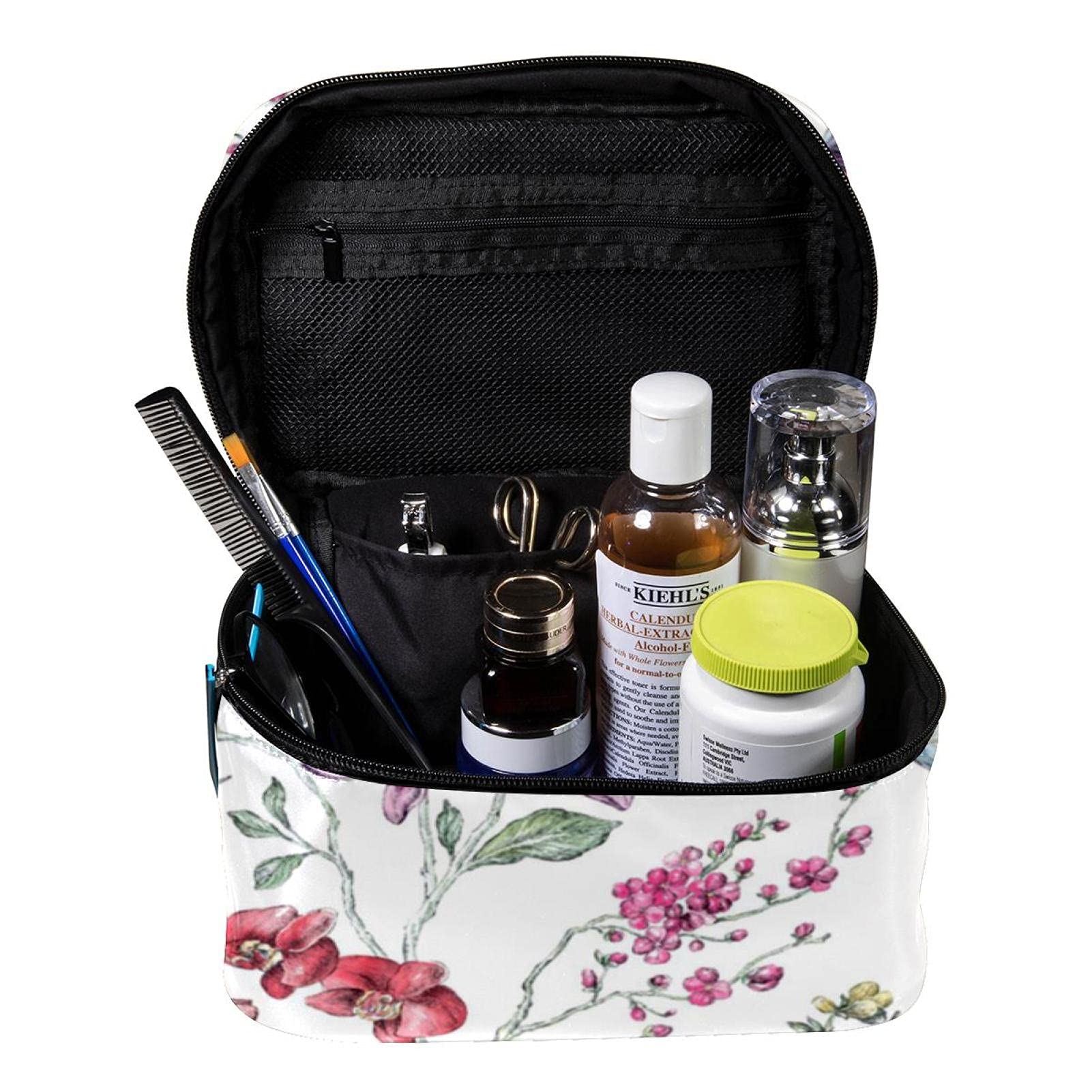 Floral Hummingbird Travel Makeup Bag - Large Cosmetic Organizer with Zipper for Women & Girls | Perfect for Travel, Gym, and Daily Essentials Storage