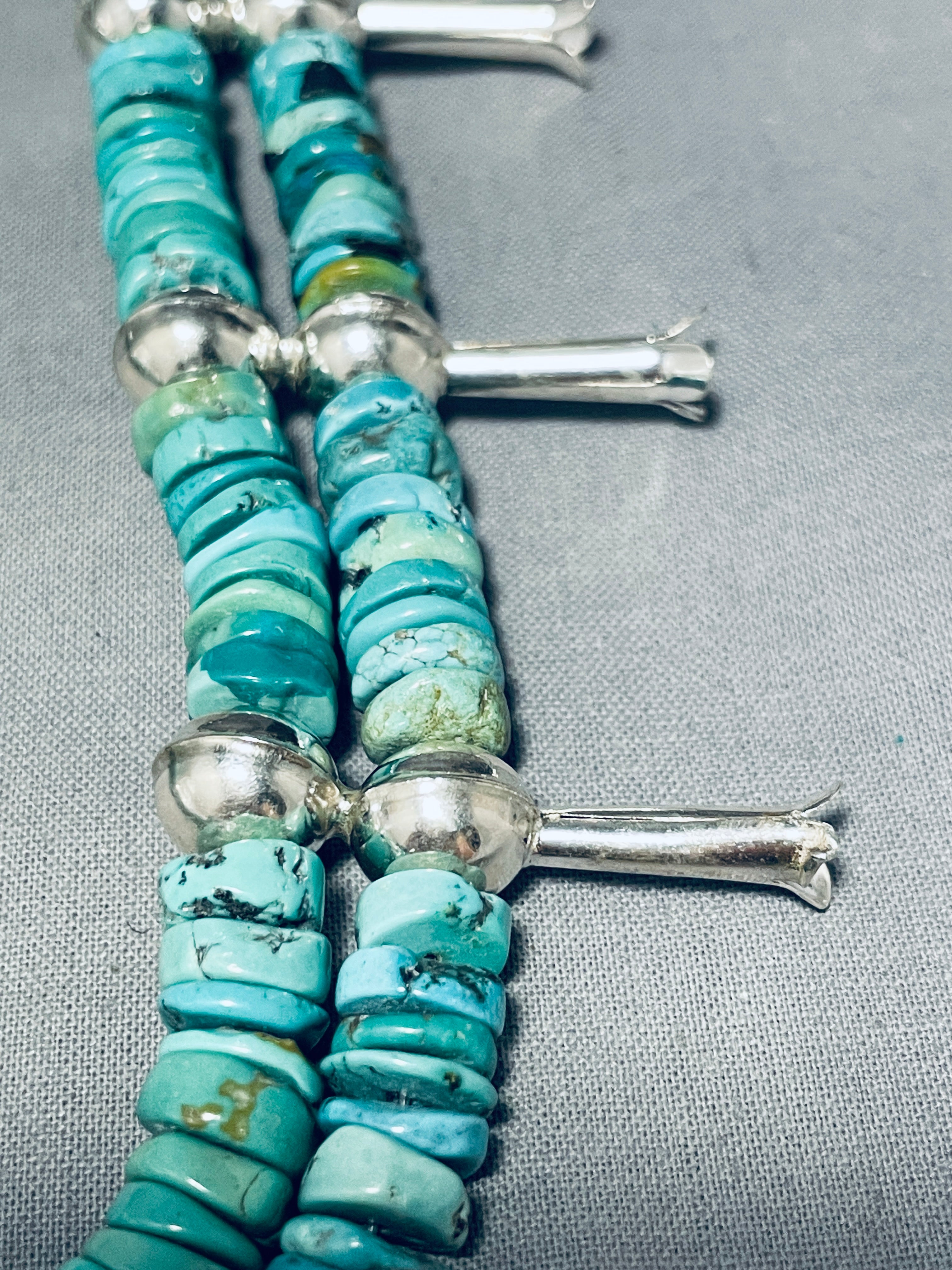 Authentic Navajo Sterling Silver Squash Blossom Necklace with Turquoise Coin - 191g Handcrafted Native American Jewelry for Women - Perfect for Boho Fashion, Weddings & Special Occasions
