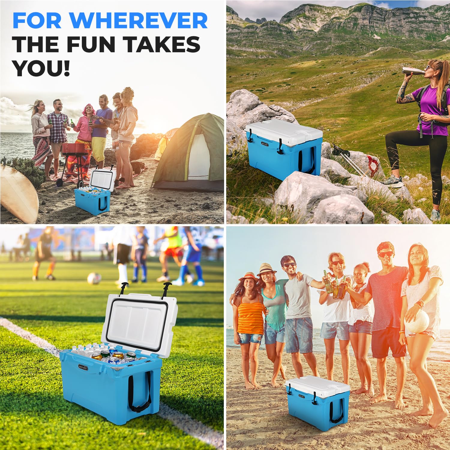 SereneLife Ultra-Tough 50-Quart Rotomolded Cooler - Heavy Duty Insulated Ice Chest Holds 64 Cans & Keeps Ice 5 Days | Portable Cooler Box for Camping, Beach, Fishing, Tailgating & Outdoor Adventures | Perfect for Picnics, BBQs & Road Trips