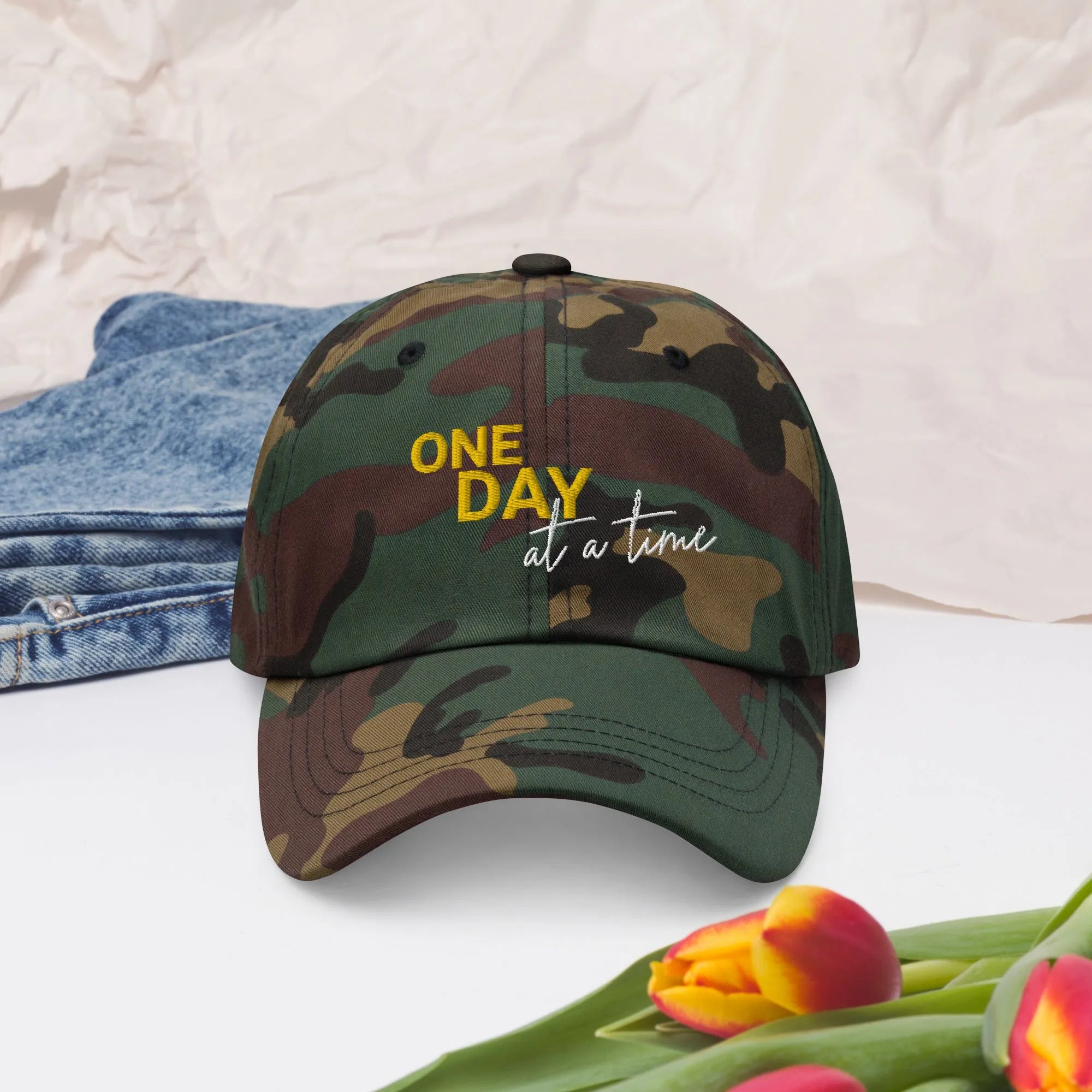 One Day At A Time Embroidered Dad Hat - Adjustable Cotton Baseball Cap for Men & Women - Perfect for Casual Wear, Outdoor Activities, and Daily Fashion
