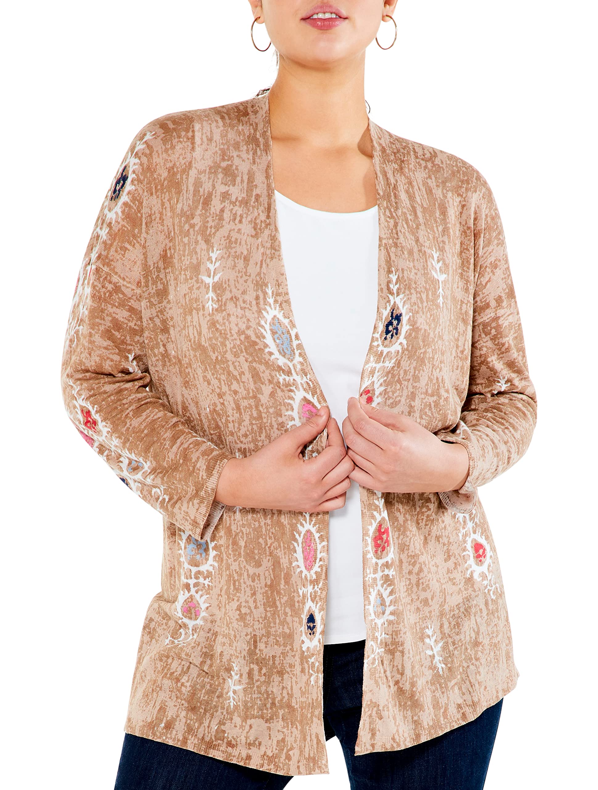 NIC+ZOE Women's Plus Size Summer Escape Cardigan - Lightweight Open Front Knit Sweater for Casual Wear, Office & Vacation | Breathable & Comfortable Cover-Up for Beach, Travel & Lounge
