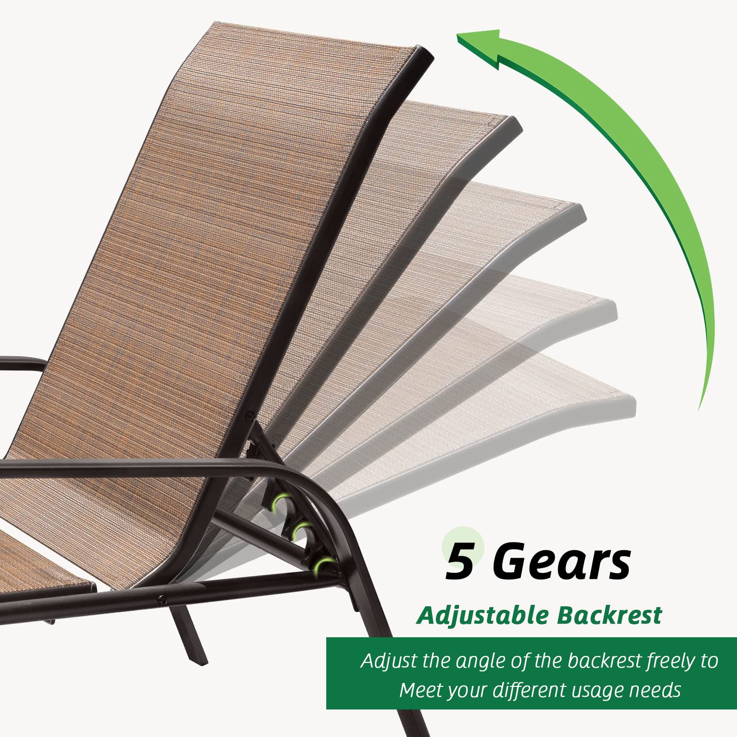 GUNJI 3-Piece Outdoor Patio Chaise Lounge Set - Adjustable Textilene Folding Pool Chairs with Tempered Glass Table (Brown) | Perfect for Backyard, Poolside, and Garden Relaxation