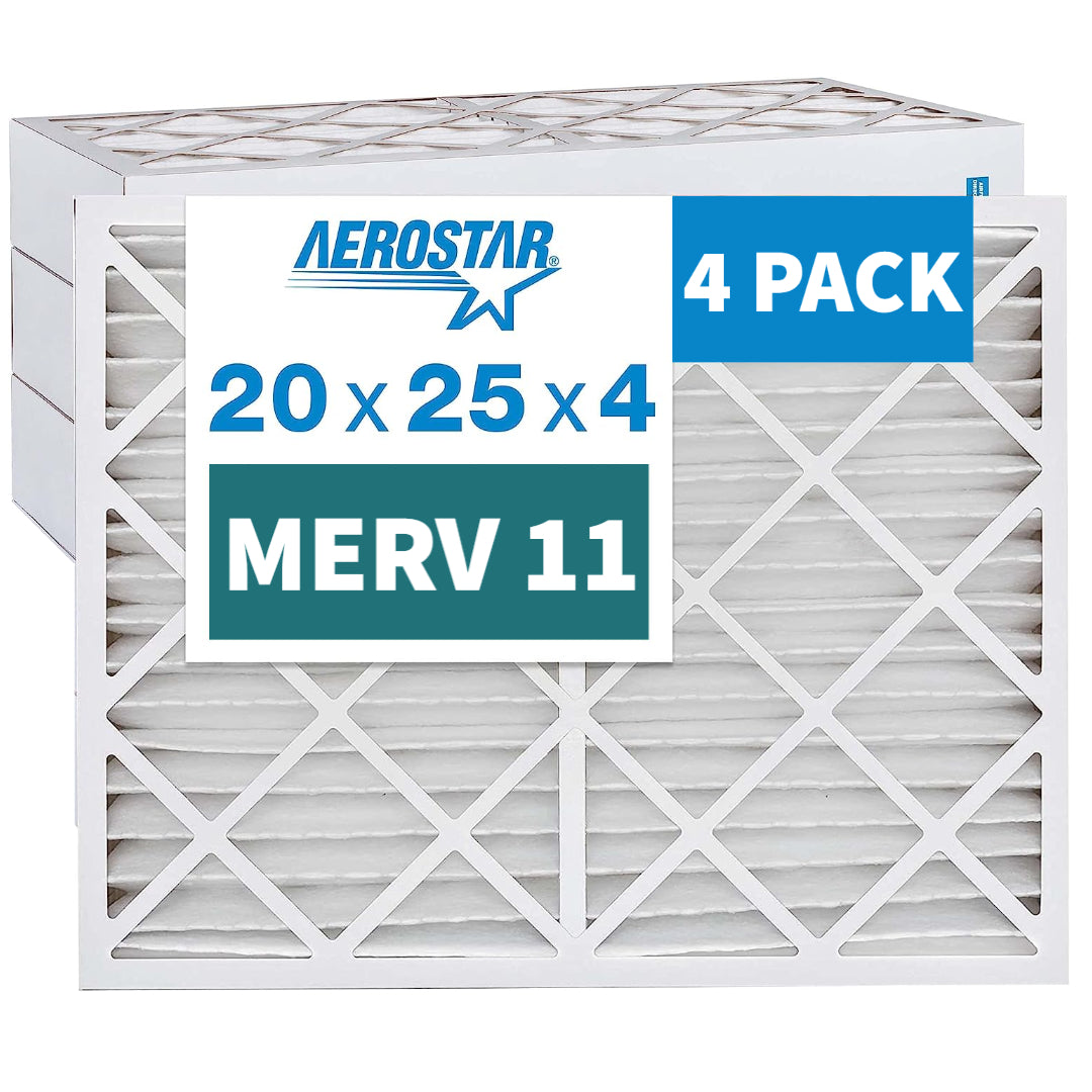 Aerostar 20x25x4 MERV 11 Pleated Air Filters (4-Pack) - Exact Size 19.5x24.5x3.75 - Perfect for Home HVAC, Furnace & AC Systems - Improves Indoor Air Quality & Allergen Reduction