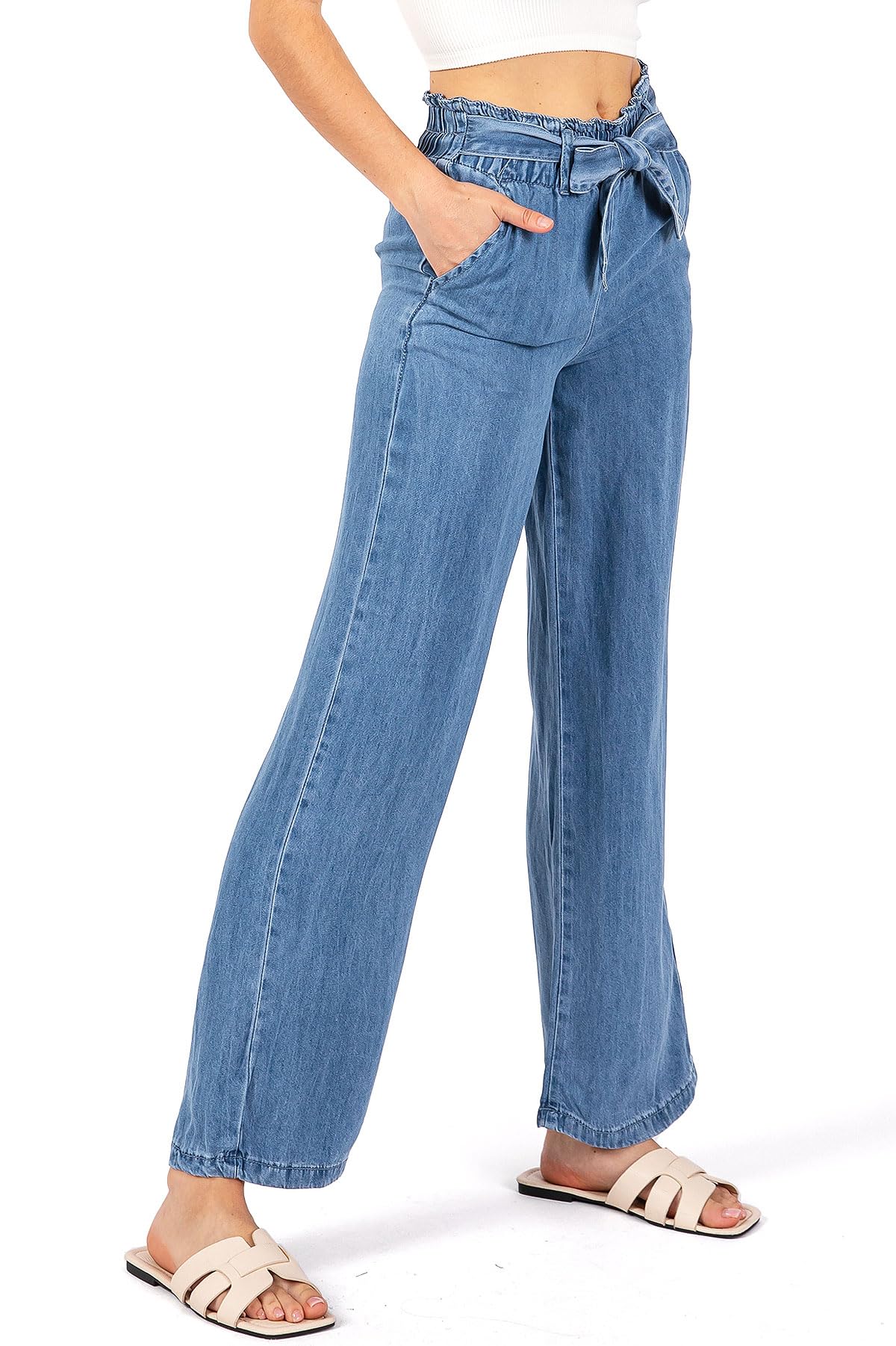 Women's Stretchy Wide Leg Jeans with Belt - Comfortable Lyocell Denim Pants for Juniors | Casual Wear, Office Outfits & Everyday Fashion