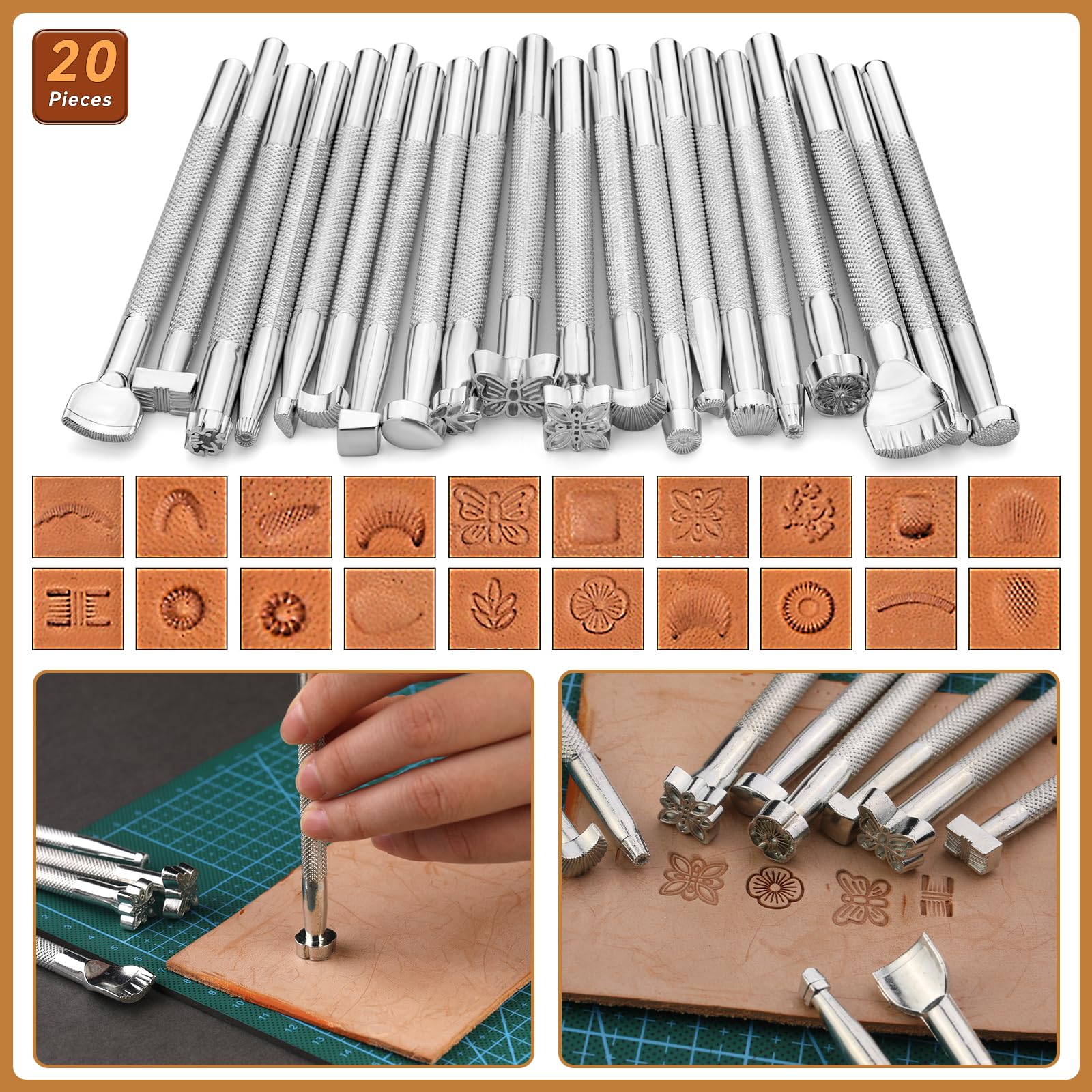 Jupean 458-Piece Leather Crafting Kit - Professional Leather Working Tools & Supplies with Instruction Book, Tool Holder, Stamps Set, Prong & Hollow Punches - Perfect for DIY Leather Projects, Belt Making, Wallet Crafting & Leather Repair