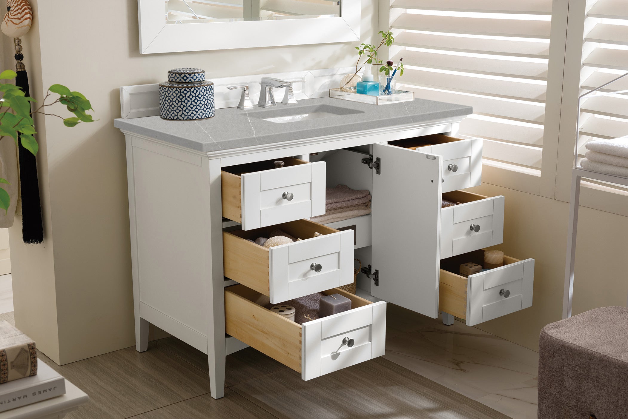 Palisades 48 Inch Single Bathroom Vanity Set with 3CM Eternal Serena Quartz Countertop in Bright White - Perfect for Modern Master Bathrooms & Guest Bathroom Remodels