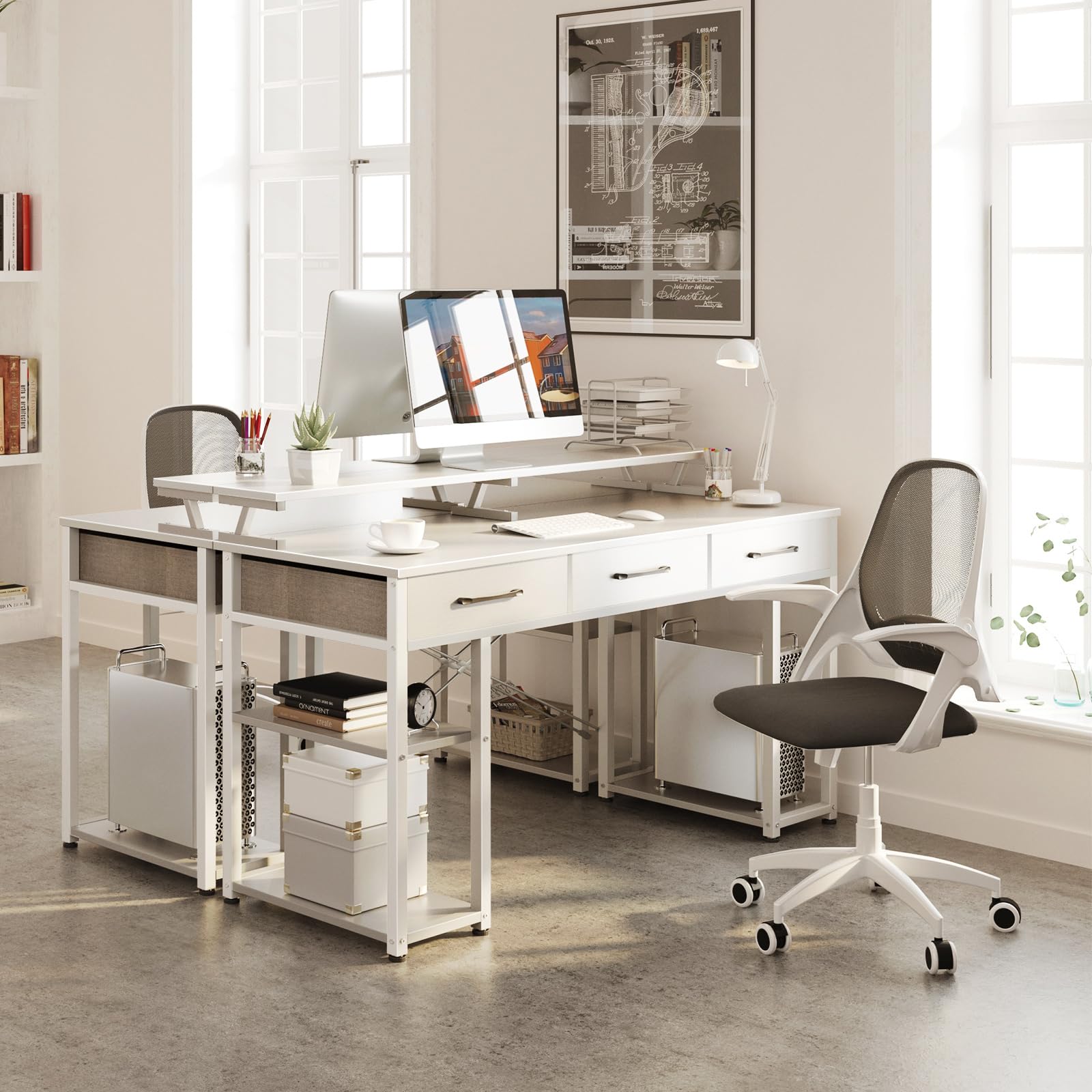 ODK 3-Drawer Reversible Desk, Computer Table with Monitor Stand, Home Office Workstation (120x50x90cm, White) - Perfect for Small Spaces, Remote Work & Study