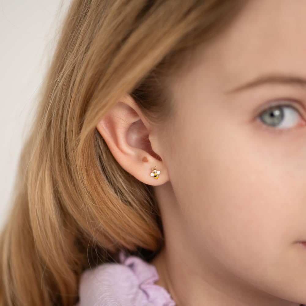 14K Yellow Gold Honey Bee Stud Earrings for Women - Dainty & Elegant Jewelry Gift for Birthdays, Anniversaries & Everyday Wear