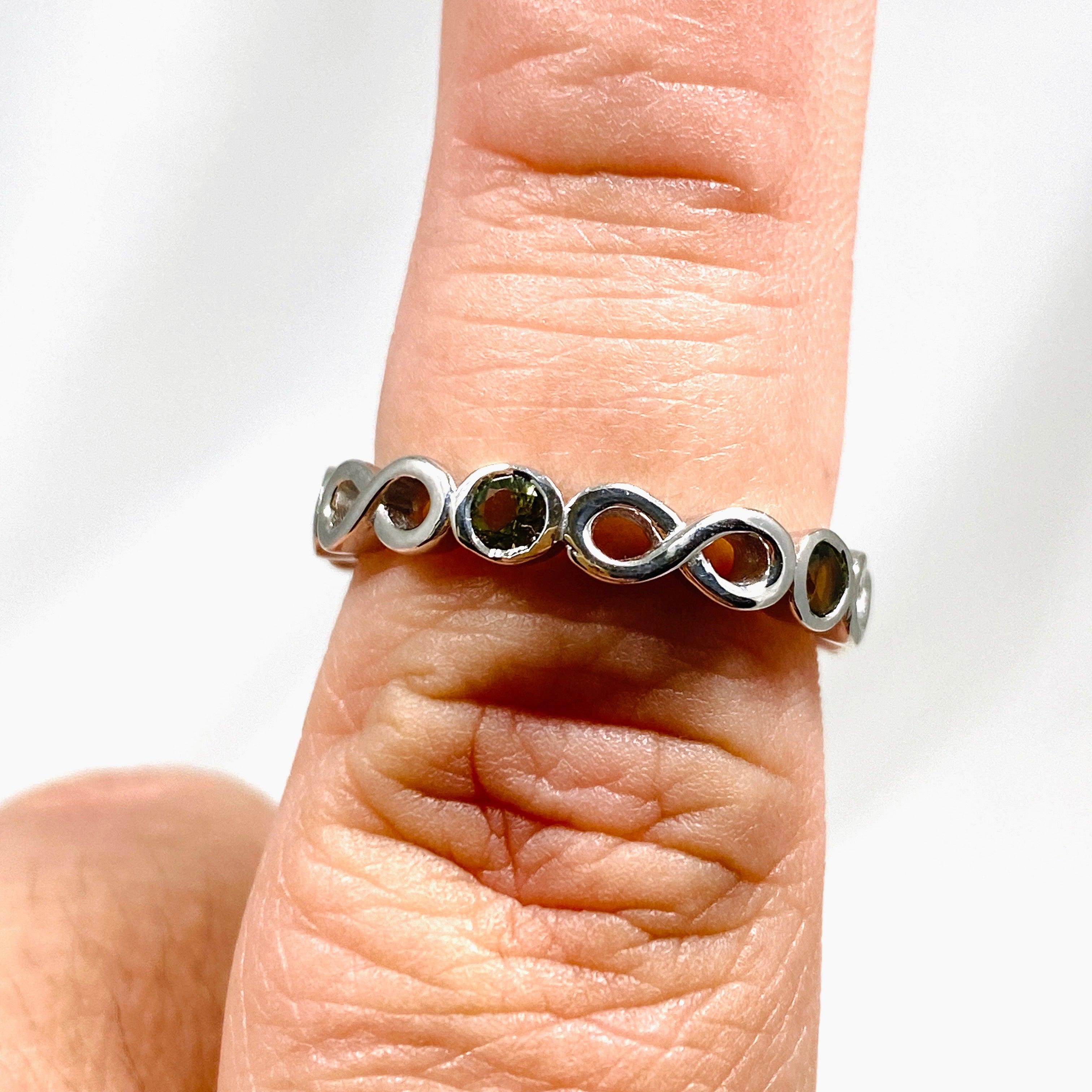 Moldavite Infinity 5 Stone Ring IVMR 02 - Genuine Moldavite Jewelry for Women, Sterling Silver Adjustable Ring, Spiritual Healing Crystal Jewelry - Perfect for Meditation, Energy Work & Unique Gifts