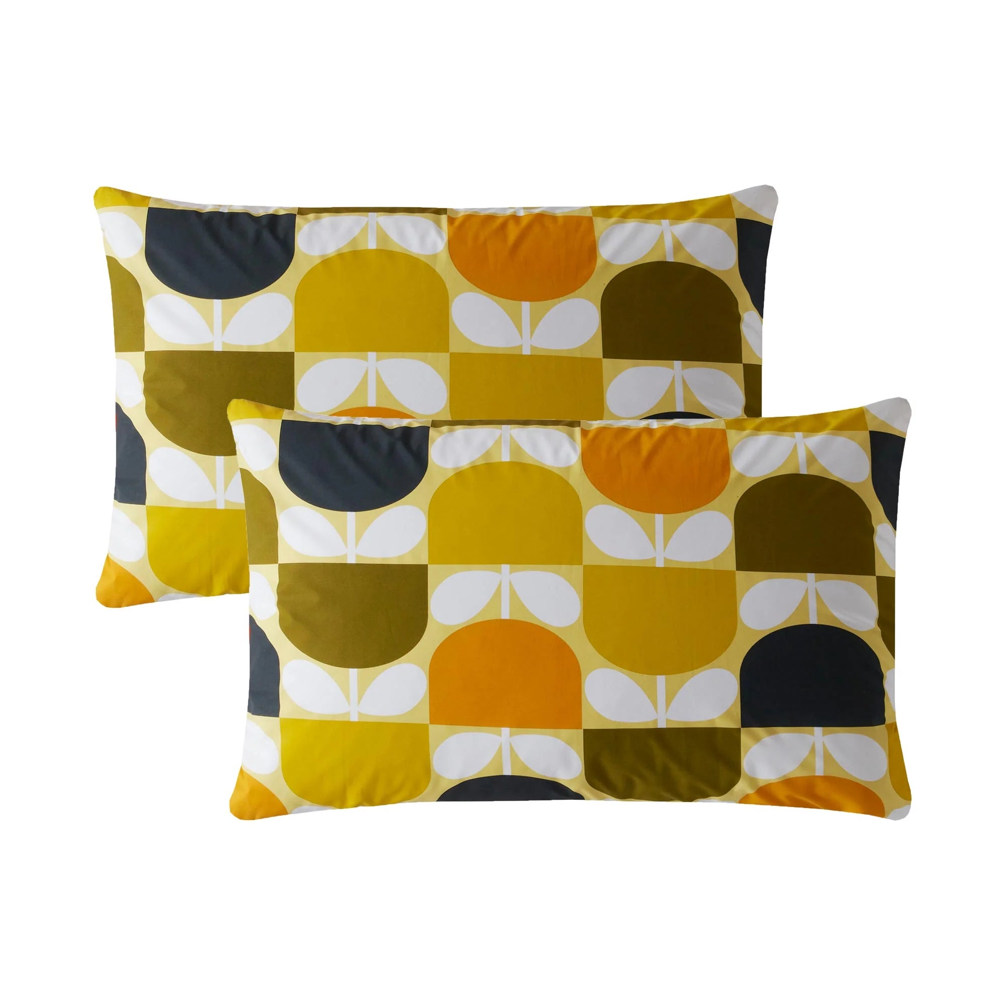 Orla Kiely Block Stem Duvet Cover Set - Sicilian Lemon Pattern, 100% Cotton Luxury Bedding, King/Queen Size - Perfect for Modern Bedrooms & Guest Room Decor