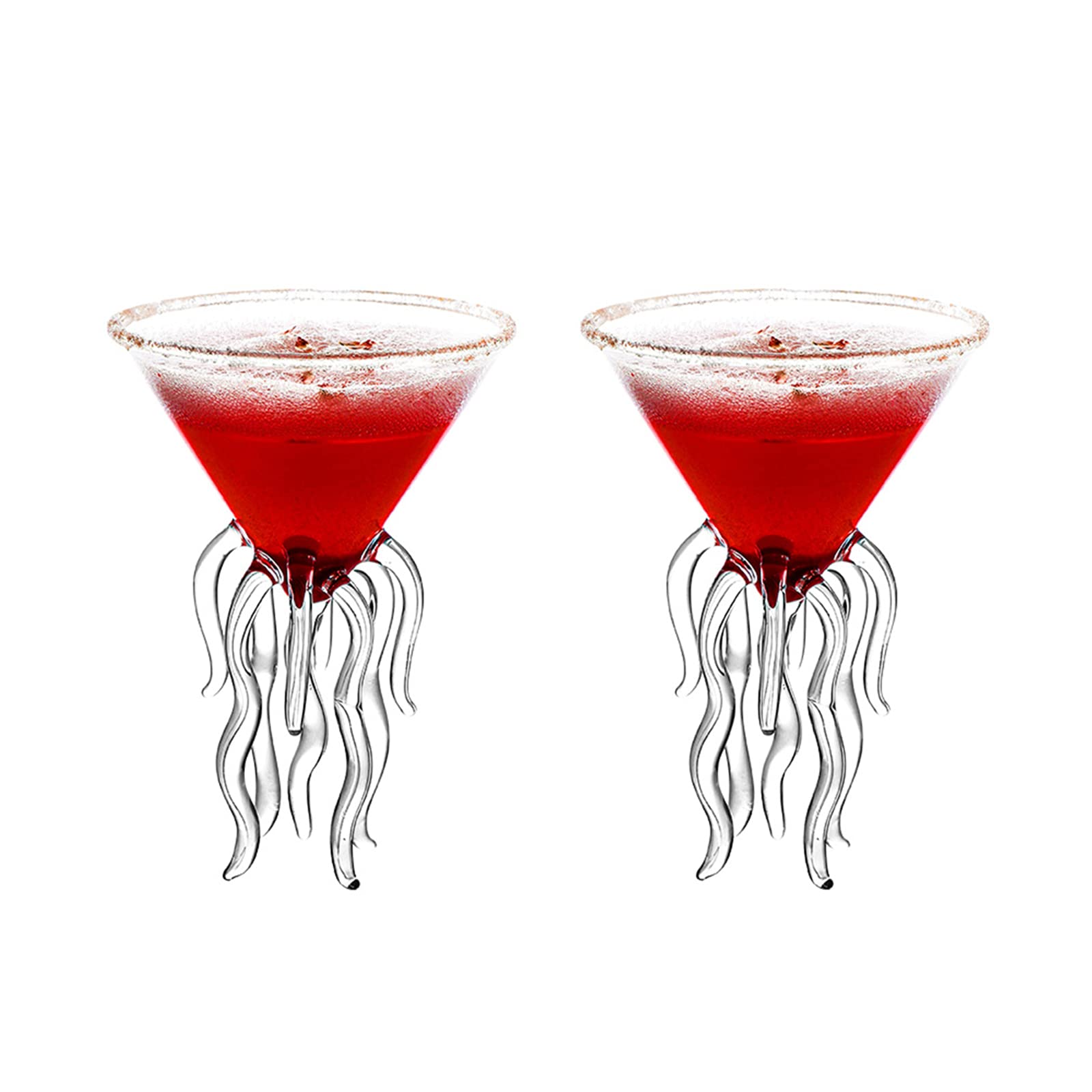 2 PCS Creative Octopus Jellyfish Martini Glasses - Crystal Clear Stemless Whiskey Goblets for Cocktail, Wine & Liquor - Perfect for Home Bar, Parties & Gift Giving