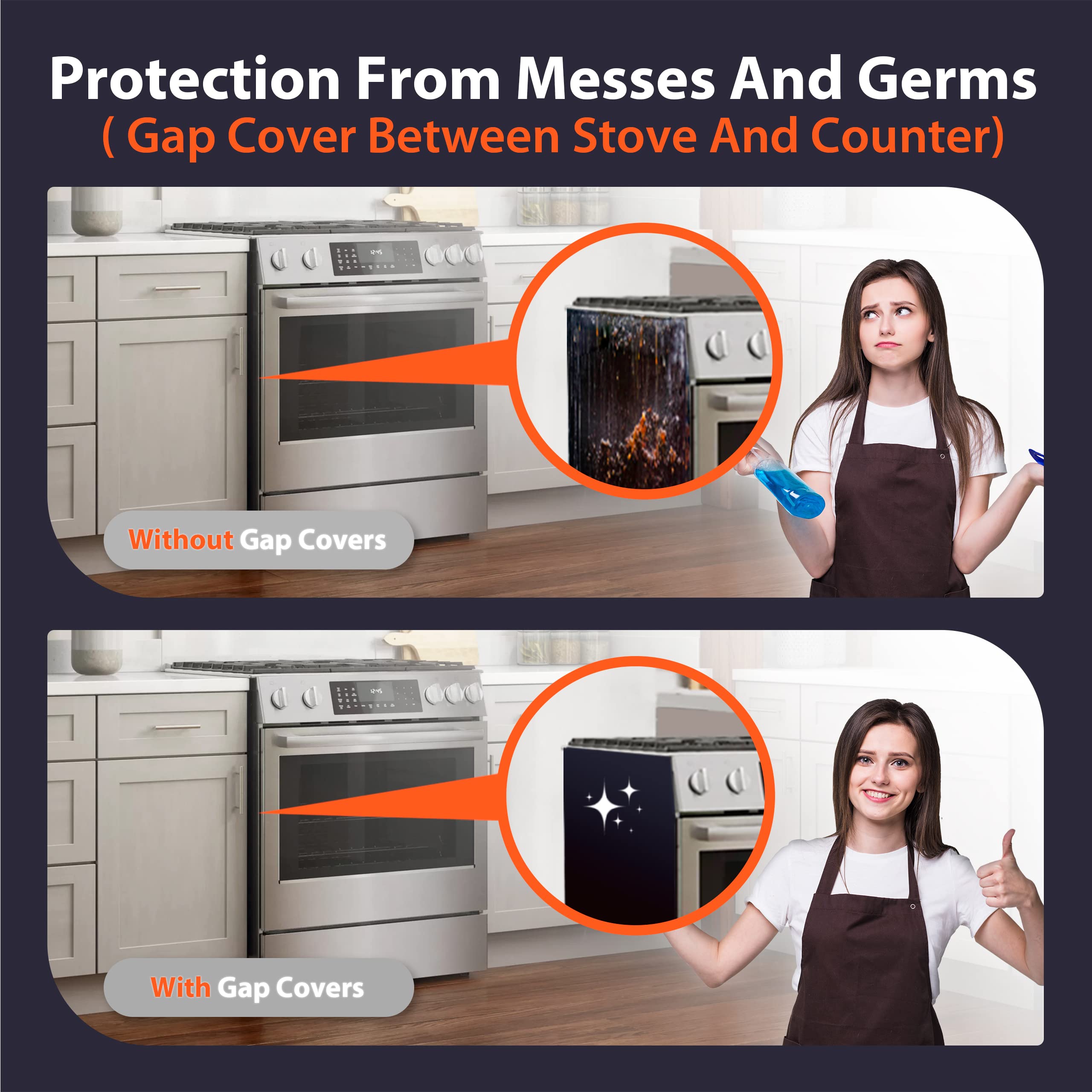 IIIOIIIA Upgraded 'L' Shape Kitchen Stove Counter Gap Cover (2 Pack) - 25.5 Inch Stainless Steel Stove Gap Filler for Spill Protection - Wide & Long Design for Secure Fit Between Stove and Countertop - Perfect for Kitchen Safety and Easy Cleaning (Silver)