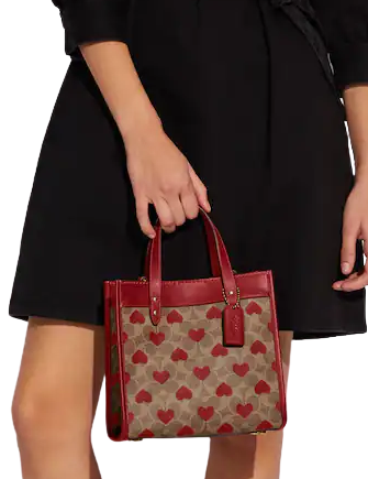 Coach Field Tote 22 Inch Signature Canvas Crossbody Bag with Heart Print - Perfect for Work, Travel & Everyday Use