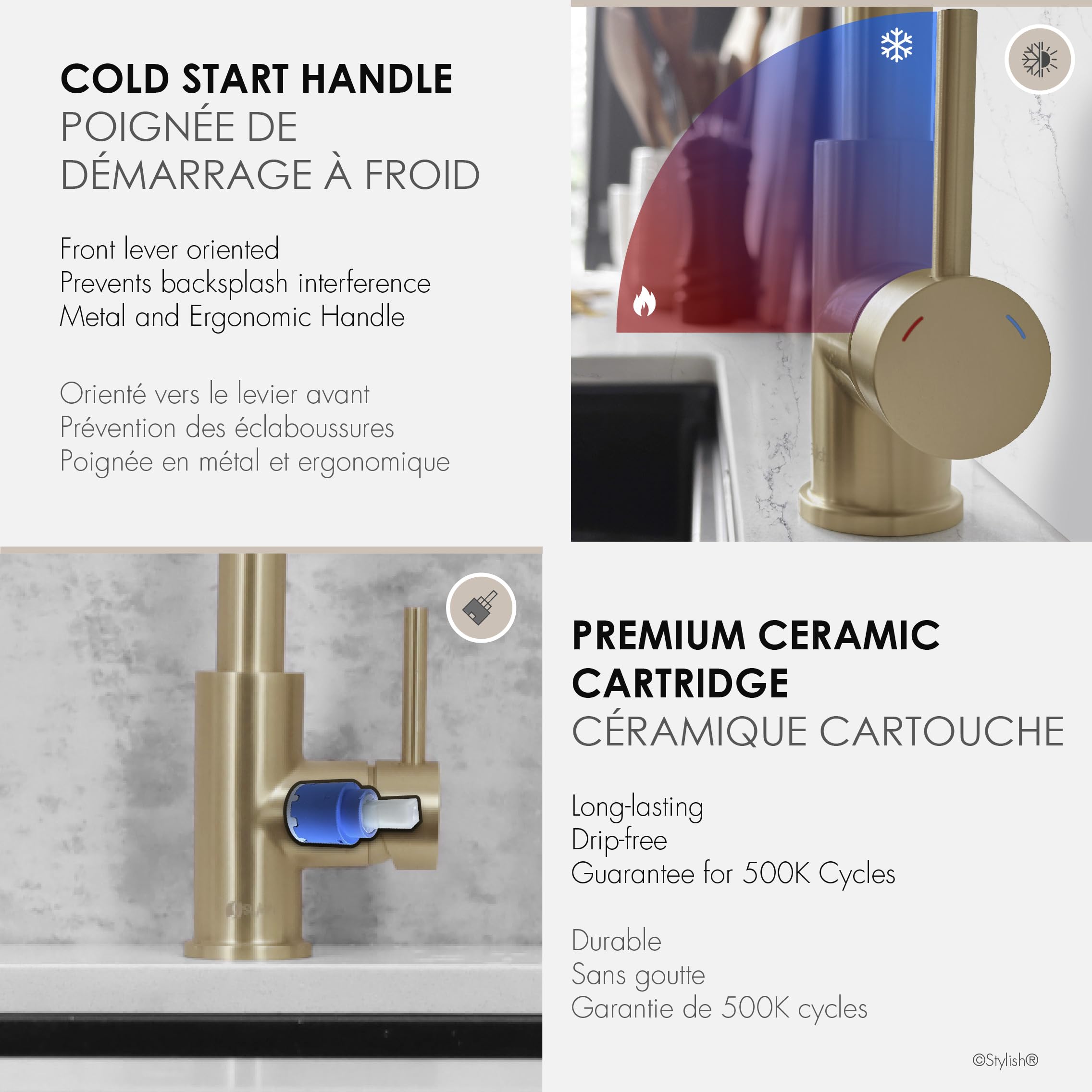 Premium 2-in-1 Commercial Kitchen Faucet with Pull-Down Sprayer & Water Filter - Brushed Gold Stainless Steel Single Handle Sink Faucet with Ceramic Cartridge & Aerator (Model K-107GR) - Ideal for Restaurants, Home Kitchens & Food Prep Areas
