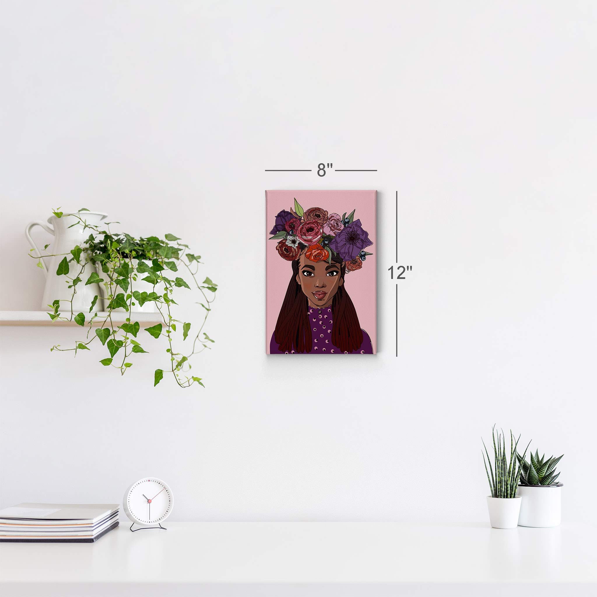 African American Girl Canvas Print - Purple Flower Crown Afro Kids Wall Art, Black Child Nursery Decor, Ready to Hang 40x30 - Perfect for Bedroom, Living Room & Classroom Decor