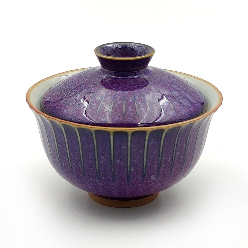 Japanese Jun Kiln Ceramic Petal-Shaped Gaiwan Tea Set - Traditional Chinese Tea Brewing Cup for Oolong, Pu-erh & Green Tea Lovers - Perfect for Home, Office & Tea Ceremonies