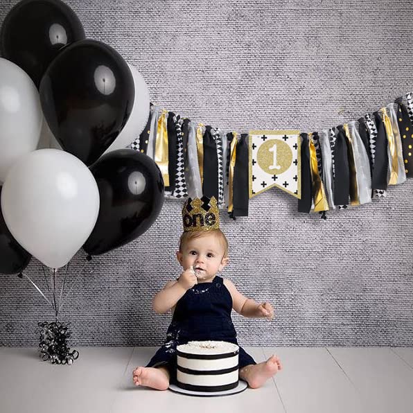 Wild One 1st Birthday Highchair Banner - Black & Gold Baby Birthday Decorations for Kids Party, Photo Booth Props & Party Supplies | Perfect for 1st Birthday Celebrations, Cake Smash Photos & Nursery Decor