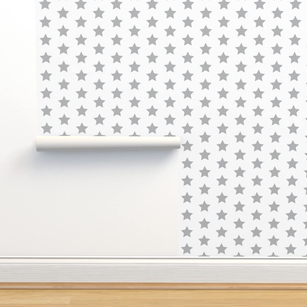Premium Commercial Grade Wallpaper 27ft x 2ft - Gray & White Star Pattern for Nursery, Kids Room, Barn Decor | Traditional Pottery Inspired Design by Spoonflower | Perfect for Baby Boy & Girl Bedrooms, Farmhouse Style Homes