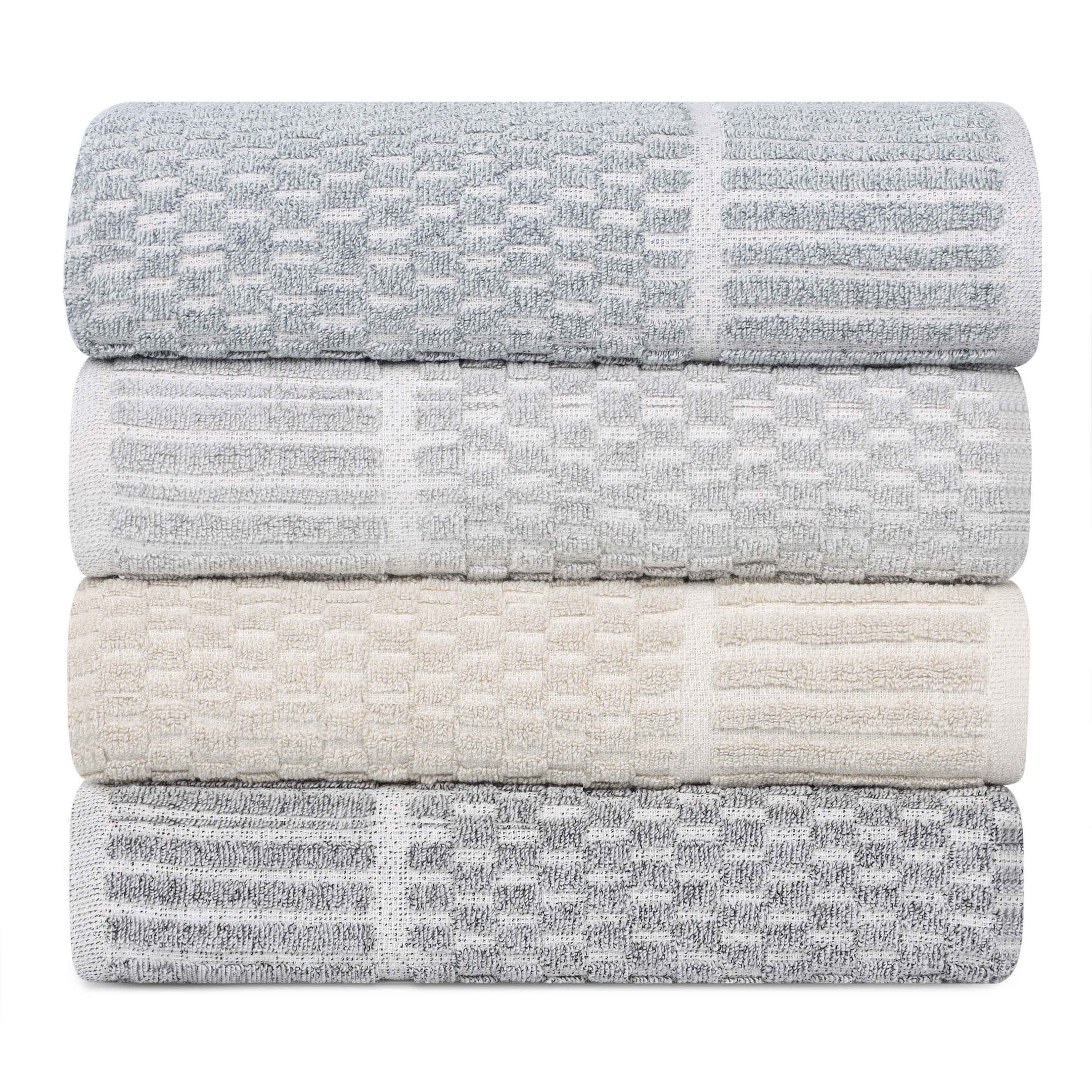 Premium Juno Cotton Blend Medium Weight Checkered Border Bath Towels - Ultra Absorbent & Soft, Set of 2 (Grey/White) | Luxury Bath Sheets for Spa, Hotel & Home Use