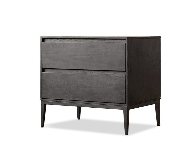 Solid Oak Wood Nightstand in Smoke Finish - Modern Bedside Table for Bedroom, Living Room, or Office